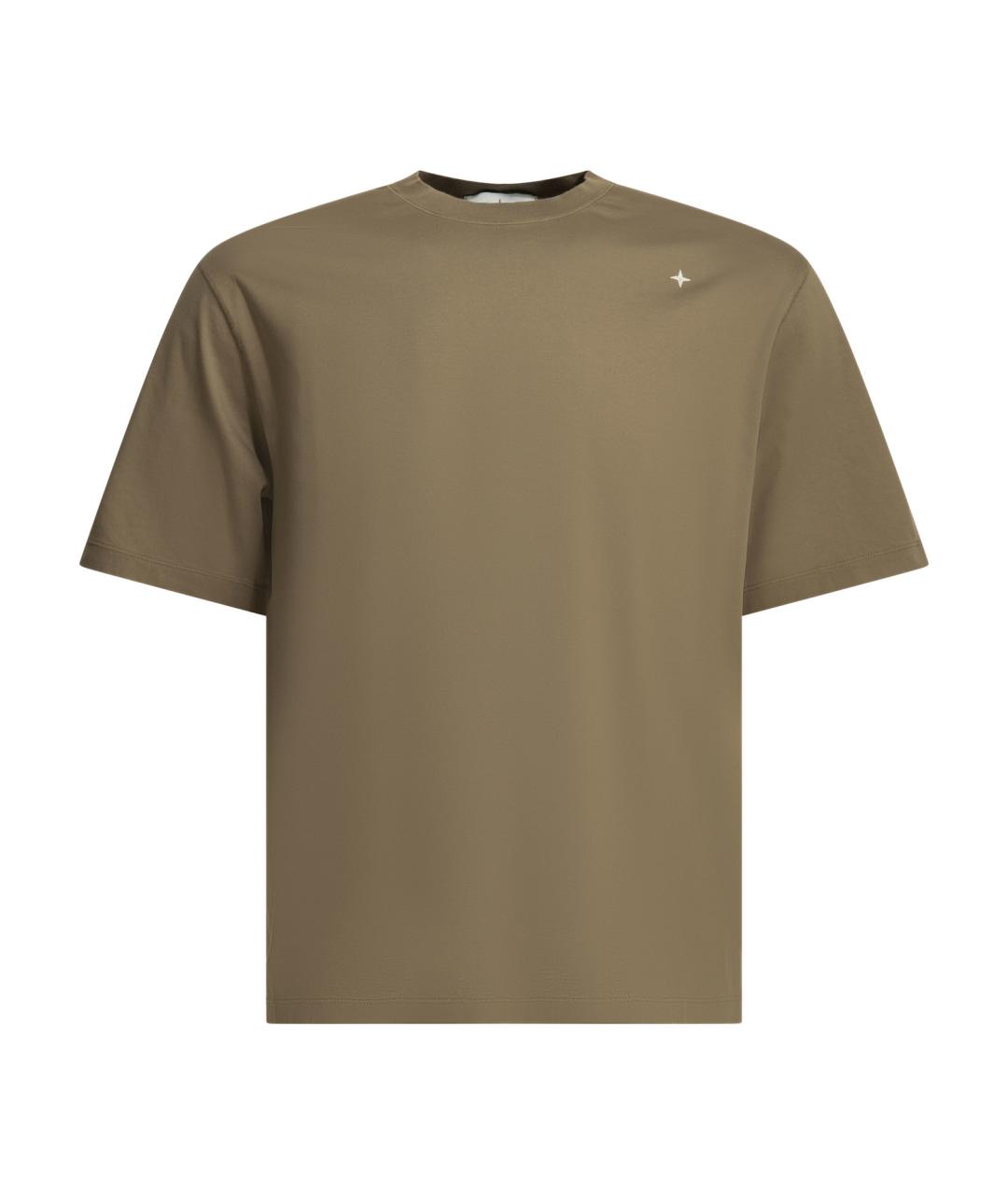 STONE ISLAND Коричневая хлопковая футболка, фото 1