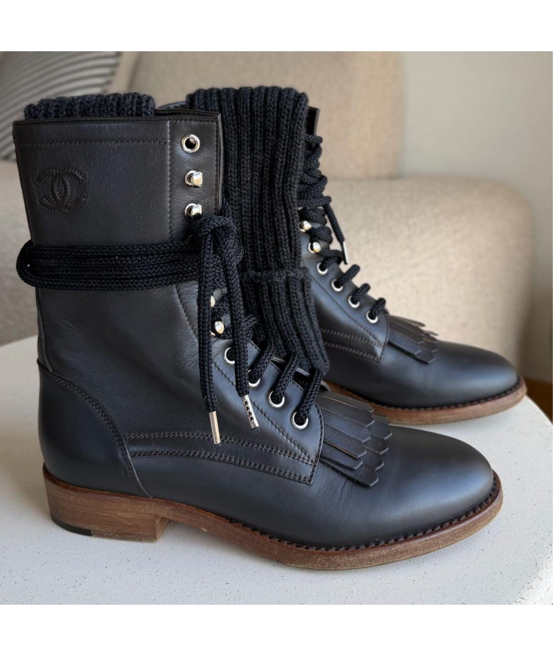 CHANEL Коричневые кожаные ботинки, фото 3