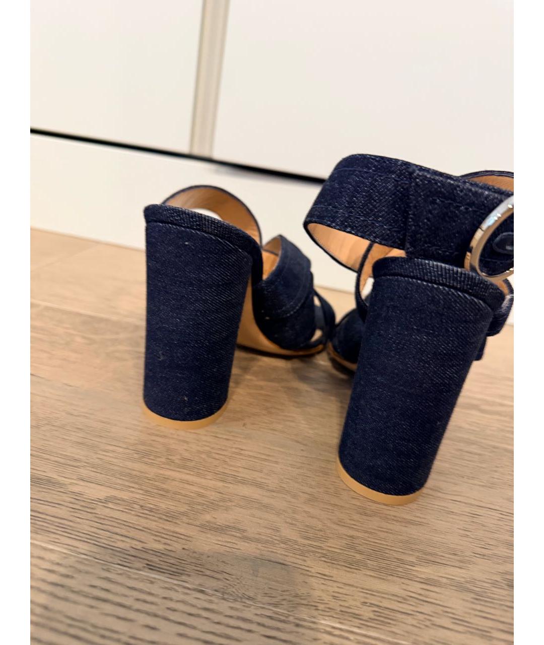GIANVITO ROSSI Темно-синие текстильные босоножки, фото 4