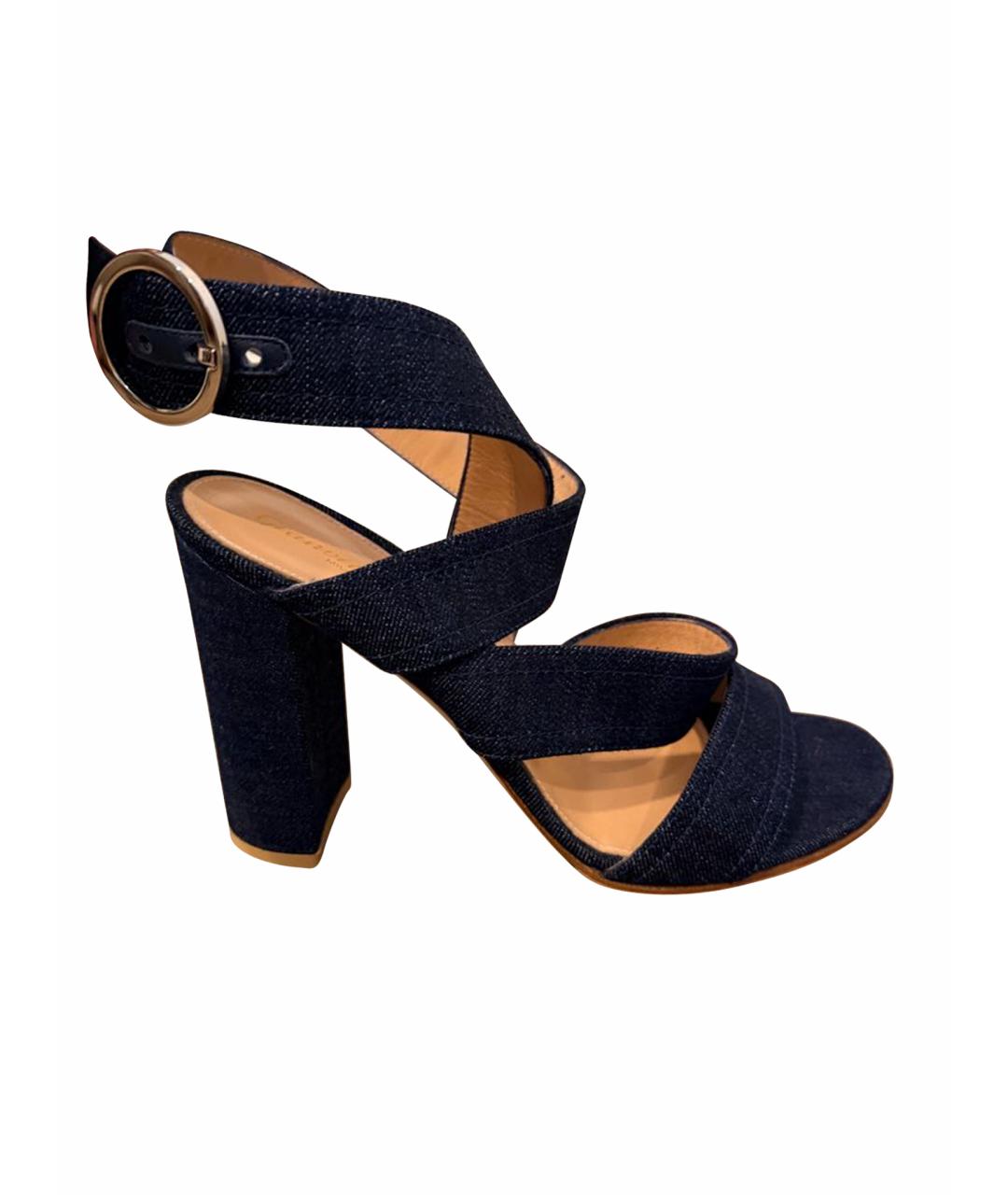 GIANVITO ROSSI Темно-синие текстильные босоножки, фото 1