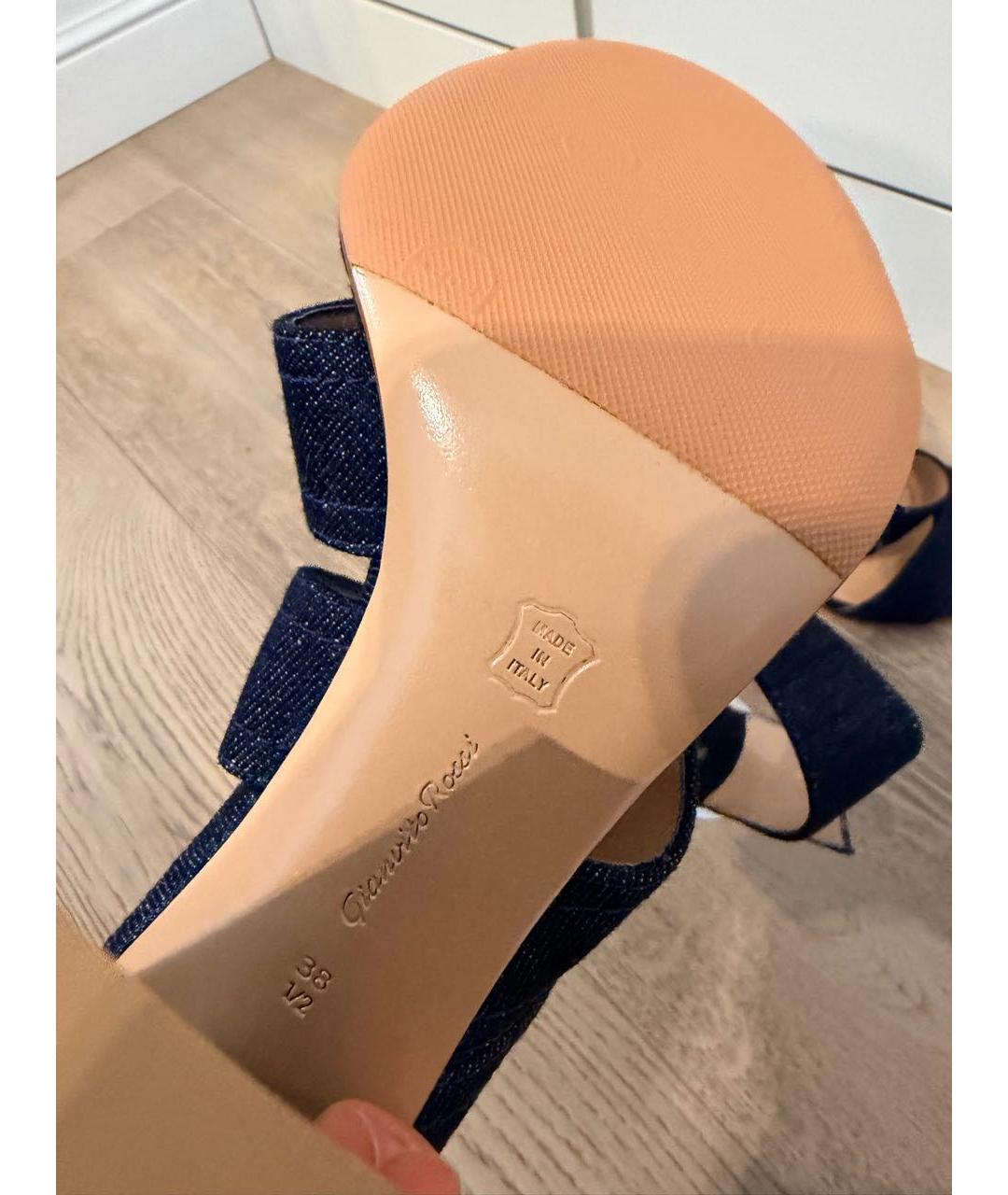 GIANVITO ROSSI Темно-синие текстильные босоножки, фото 5