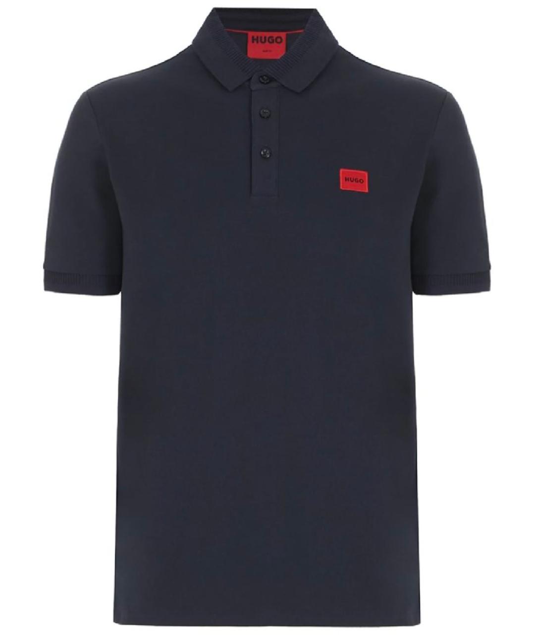 HUGO Темно-синее хлопковое поло с коротким рукавом, фото 4
