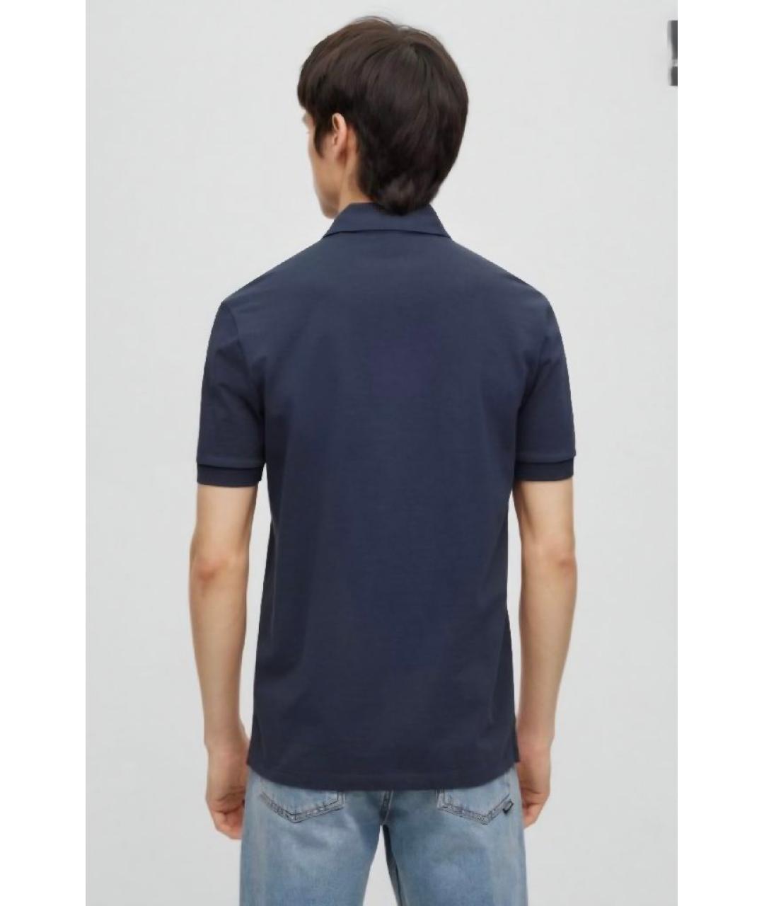 HUGO Темно-синее хлопковое поло с коротким рукавом, фото 2