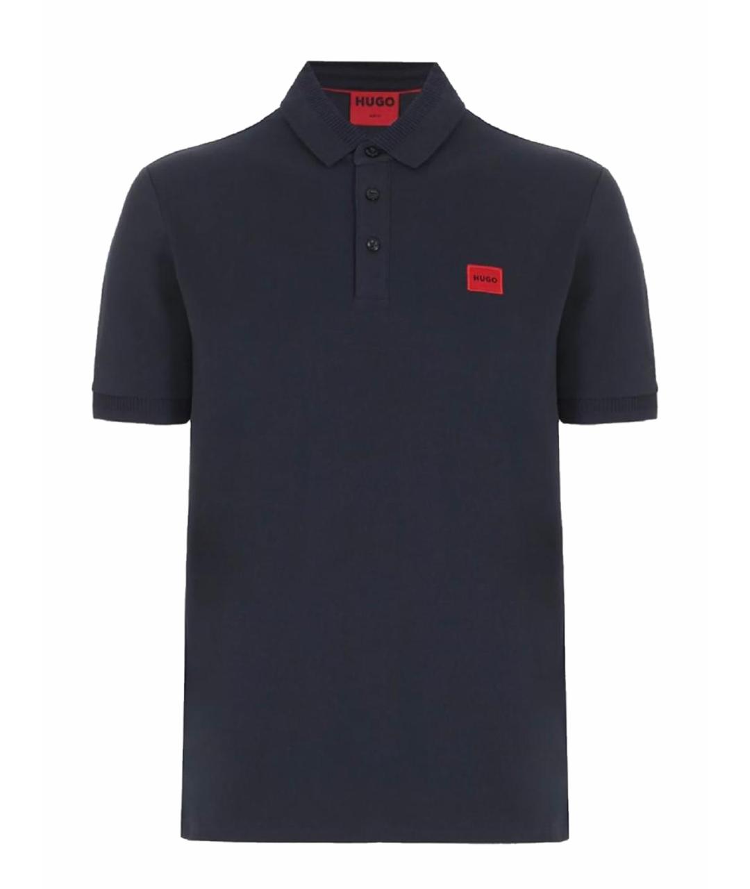 HUGO Темно-синее хлопковое поло с коротким рукавом, фото 1