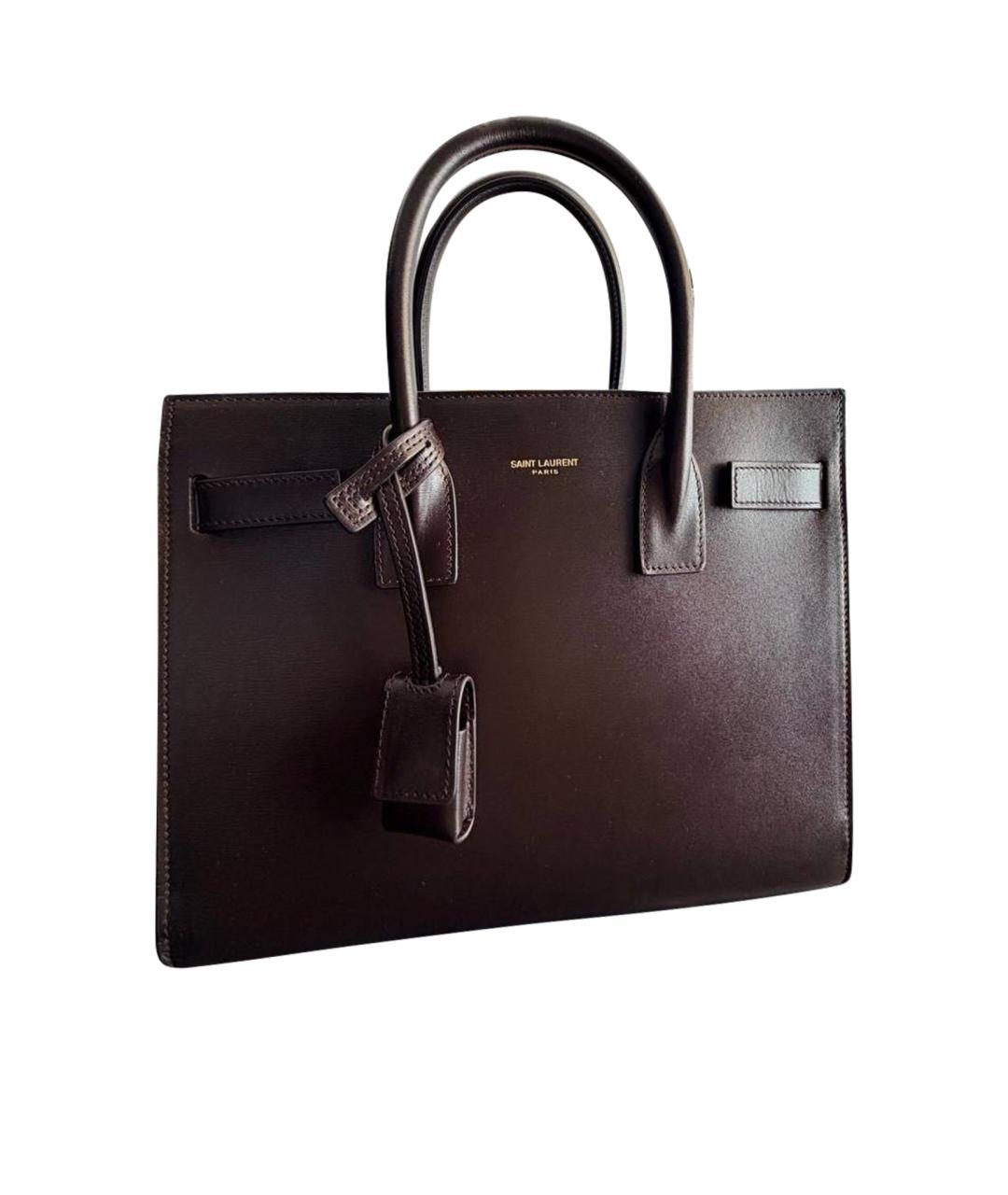 SAINT LAURENT Коричневая кожаная сумка с короткими ручками, фото 1