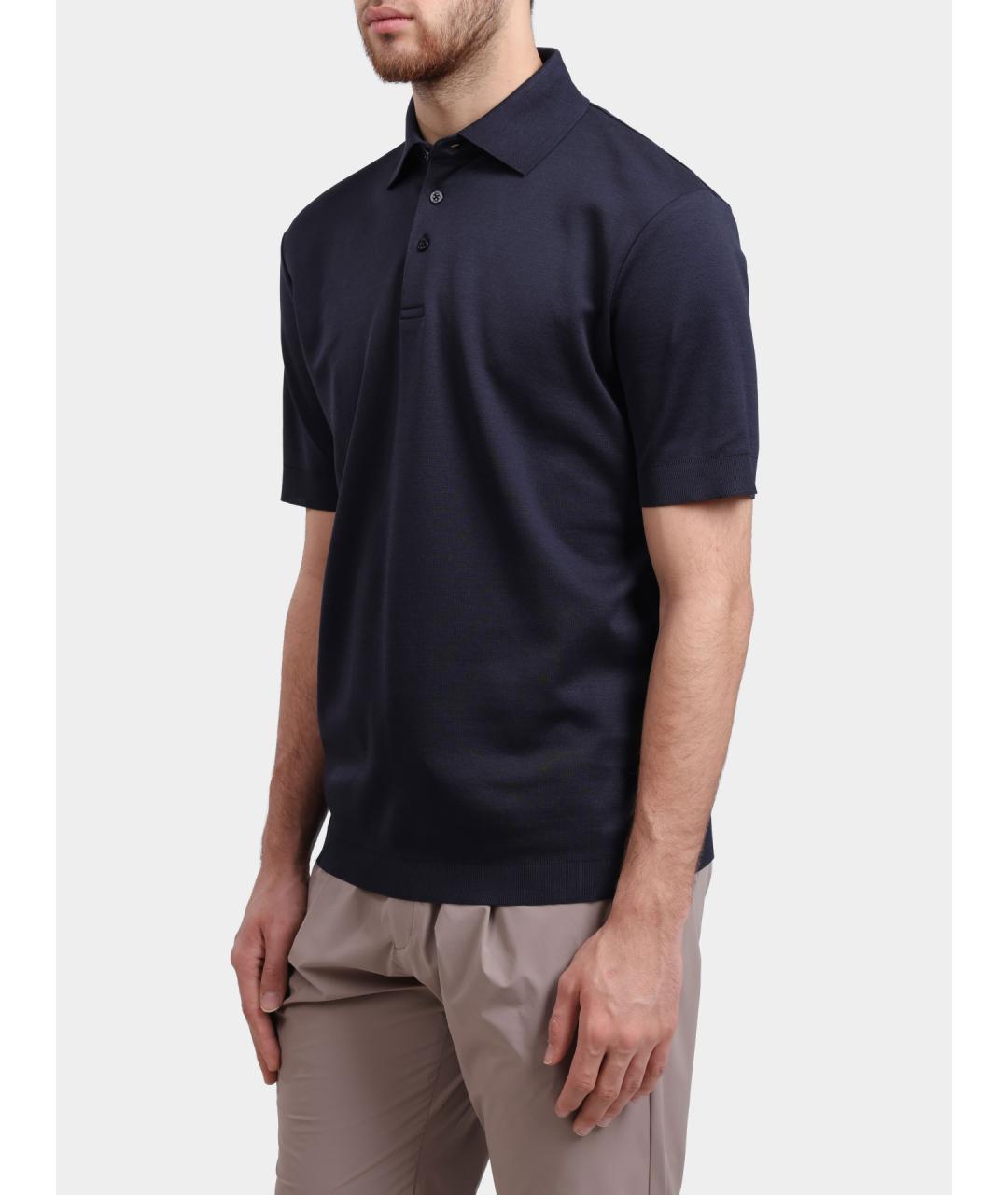 HERNO Темно-синее хлопковое поло с коротким рукавом, фото 3