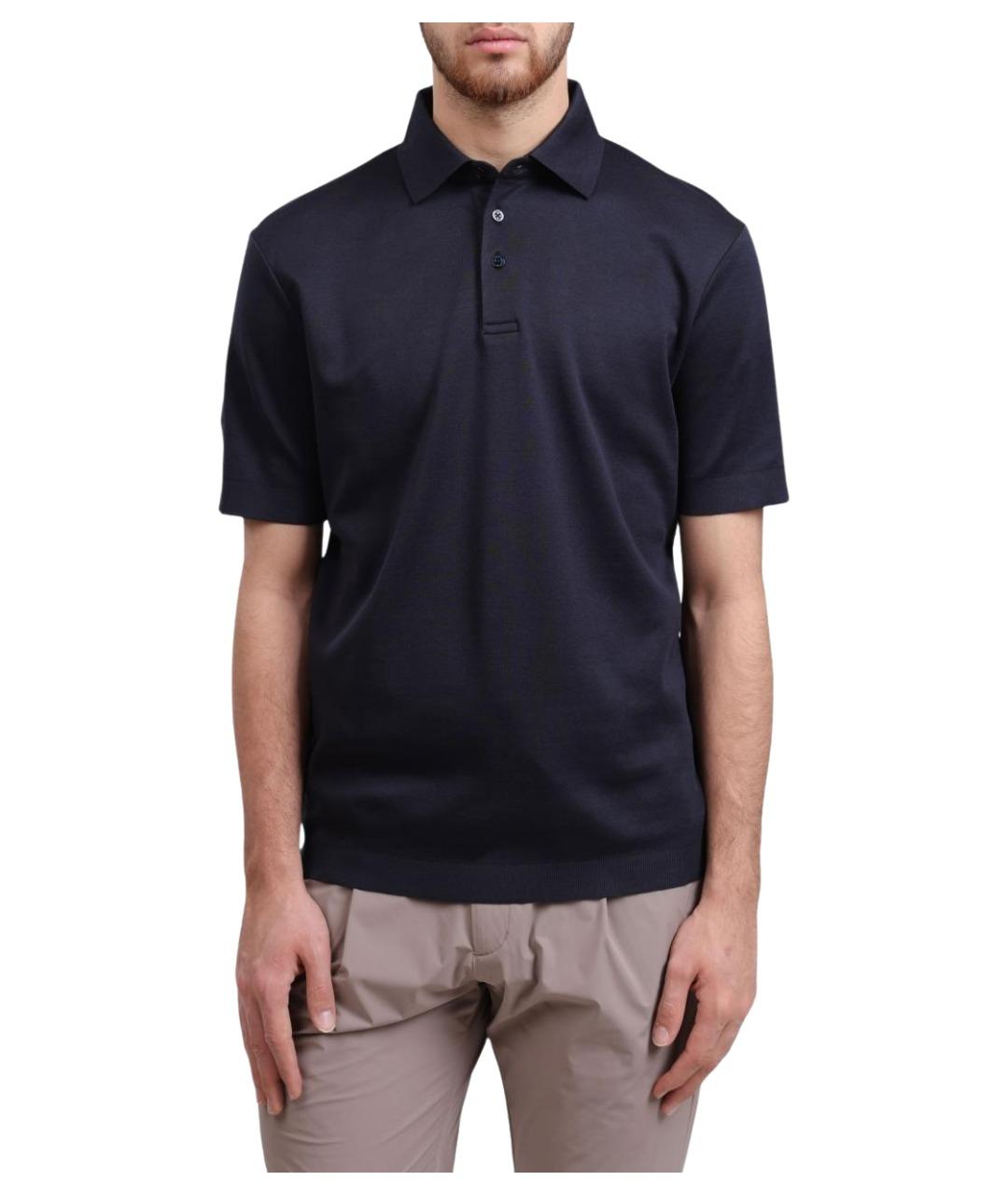 HERNO Темно-синее хлопковое поло с коротким рукавом, фото 1