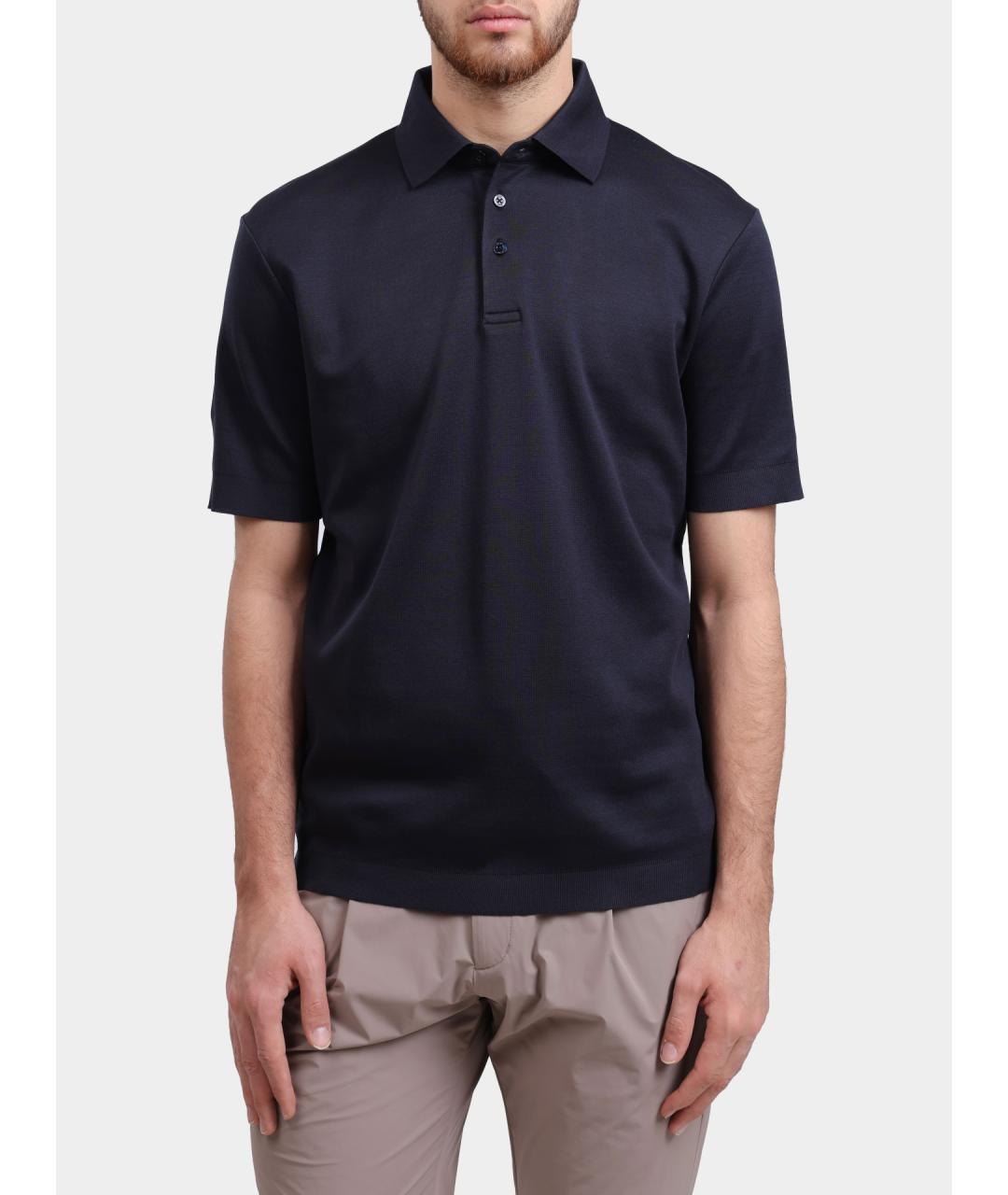 HERNO Темно-синее хлопковое поло с коротким рукавом, фото 5