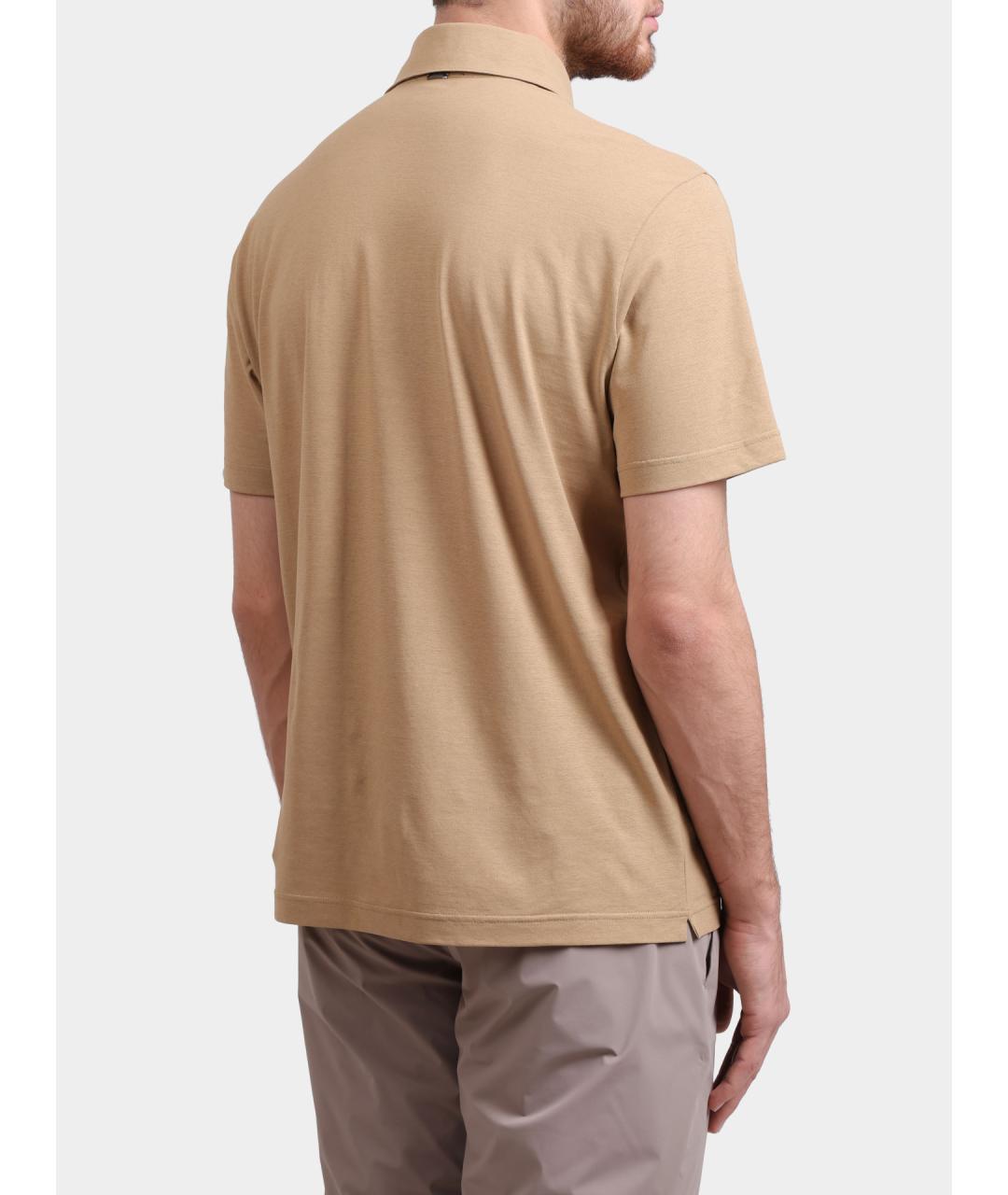 HERNO Бежевое хлопковое поло с коротким рукавом, фото 5