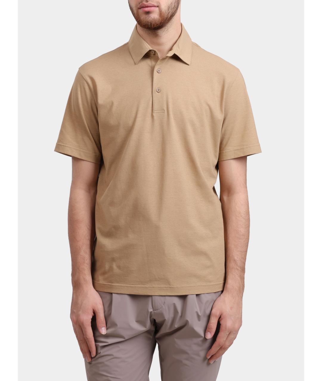 HERNO Бежевое хлопковое поло с коротким рукавом, фото 6