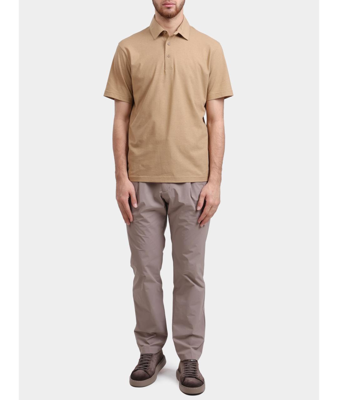 HERNO Бежевое хлопковое поло с коротким рукавом, фото 2