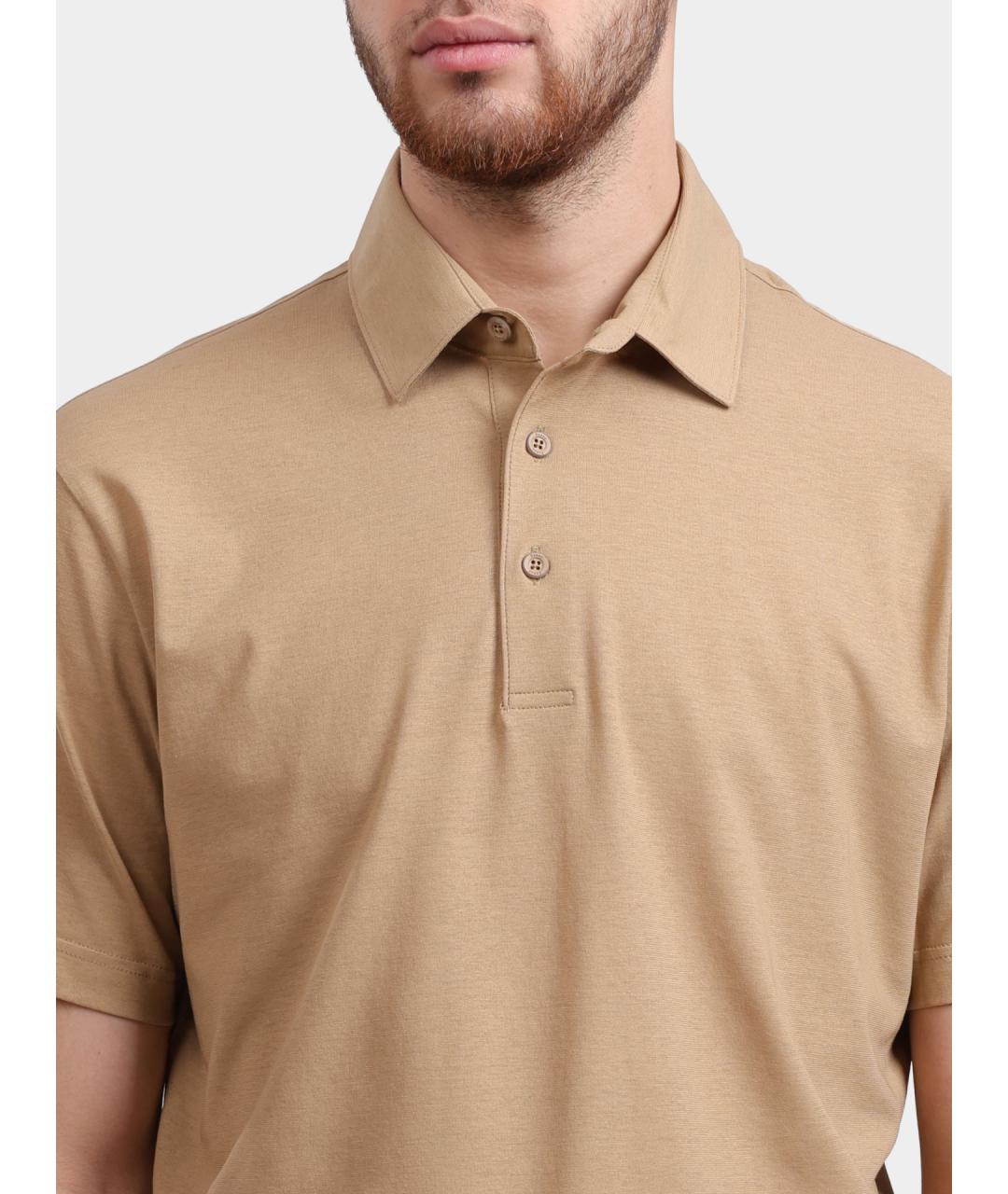HERNO Бежевое хлопковое поло с коротким рукавом, фото 3