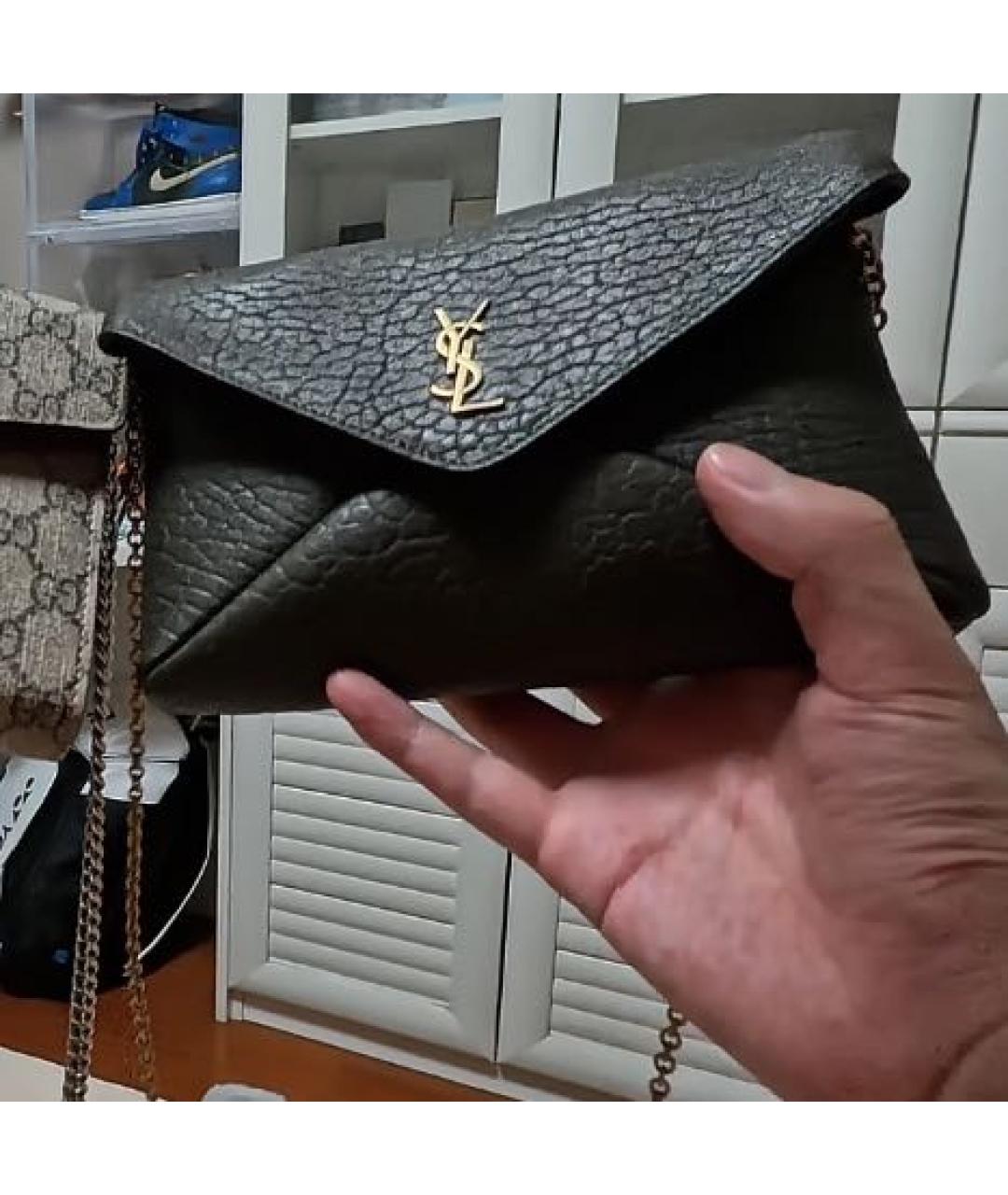 SAINT LAURENT Хаки кожаная сумка через плечо, фото 6