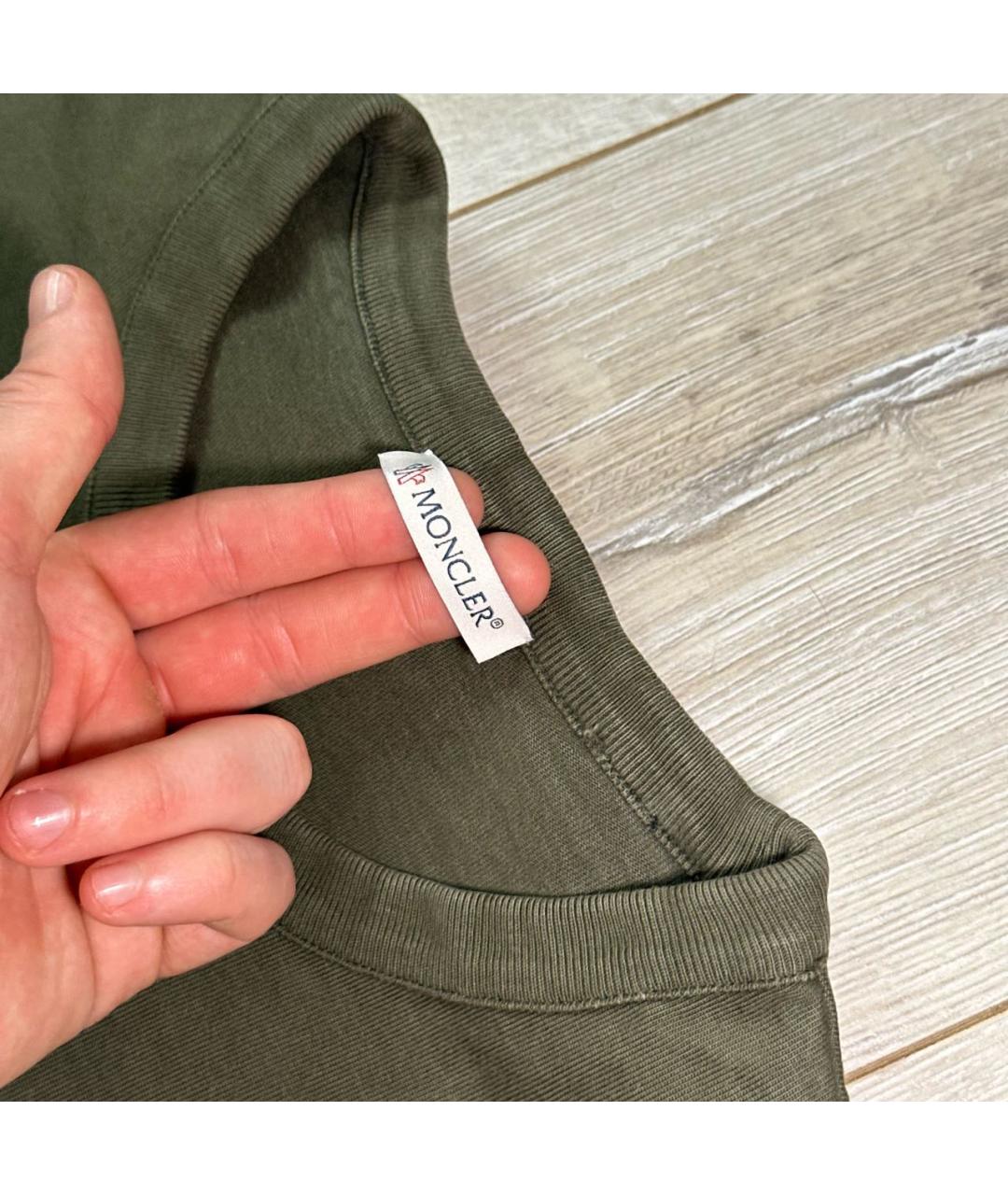 MONCLER Хаки хлопковая футболка, фото 4