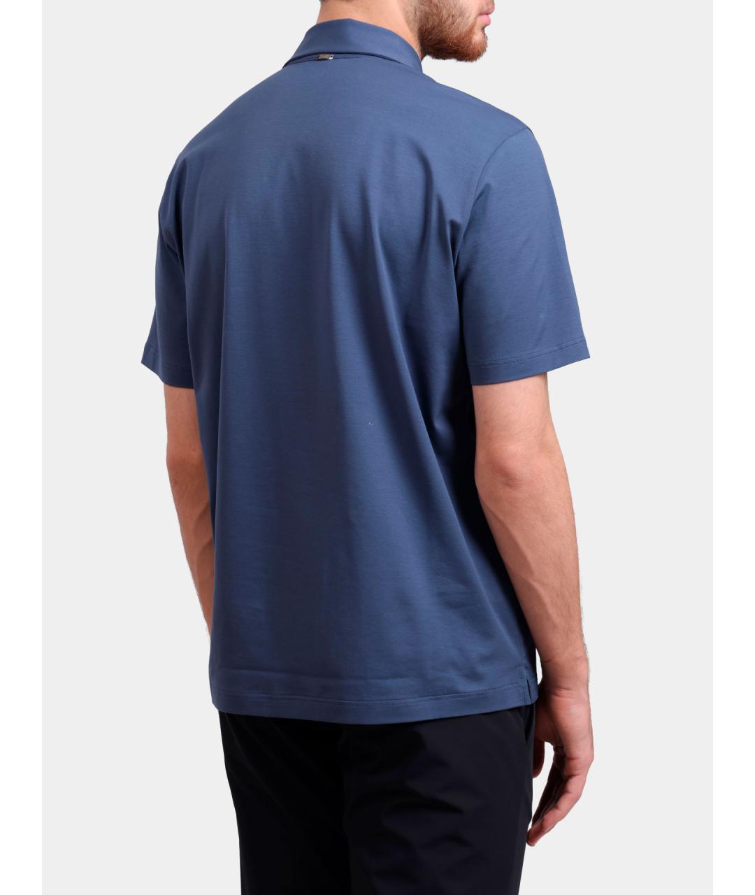 HERNO Синее хлопковое поло с коротким рукавом, фото 5
