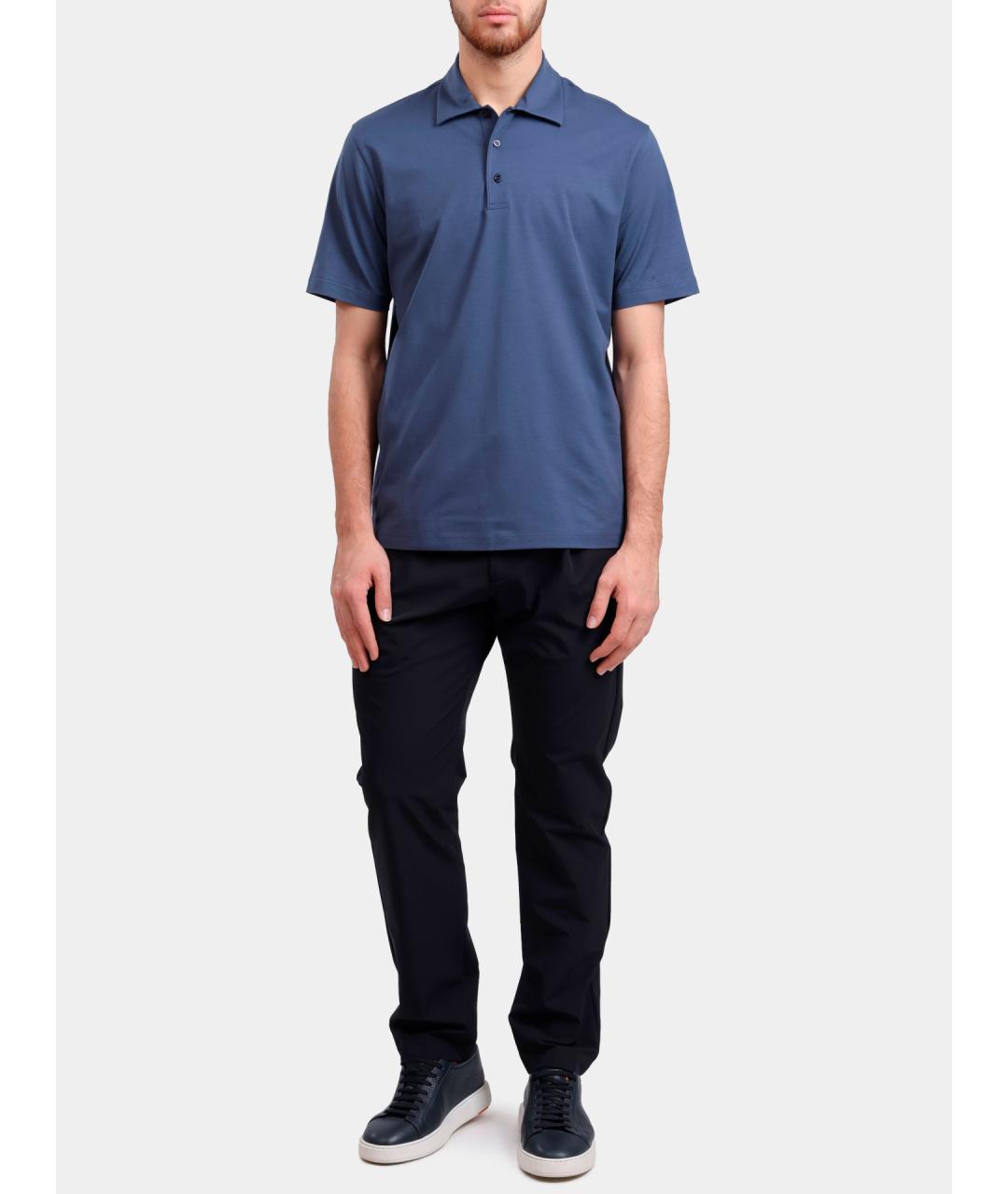 HERNO Синее хлопковое поло с коротким рукавом, фото 2