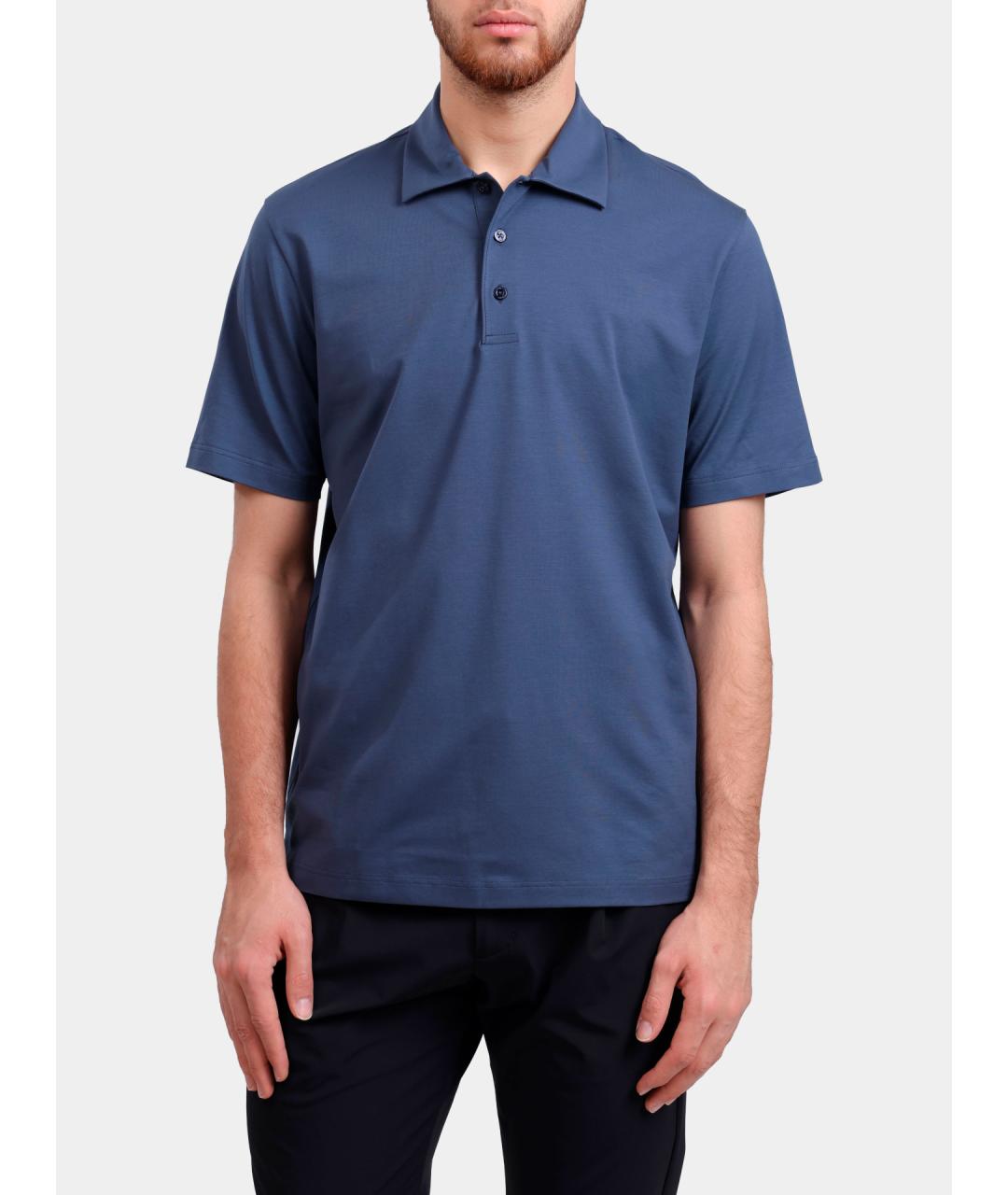 HERNO Синее хлопковое поло с коротким рукавом, фото 6
