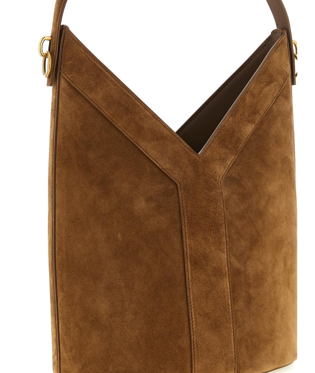 SAINT LAURENT Коричневая замшевая сумка через плечо, фото 3