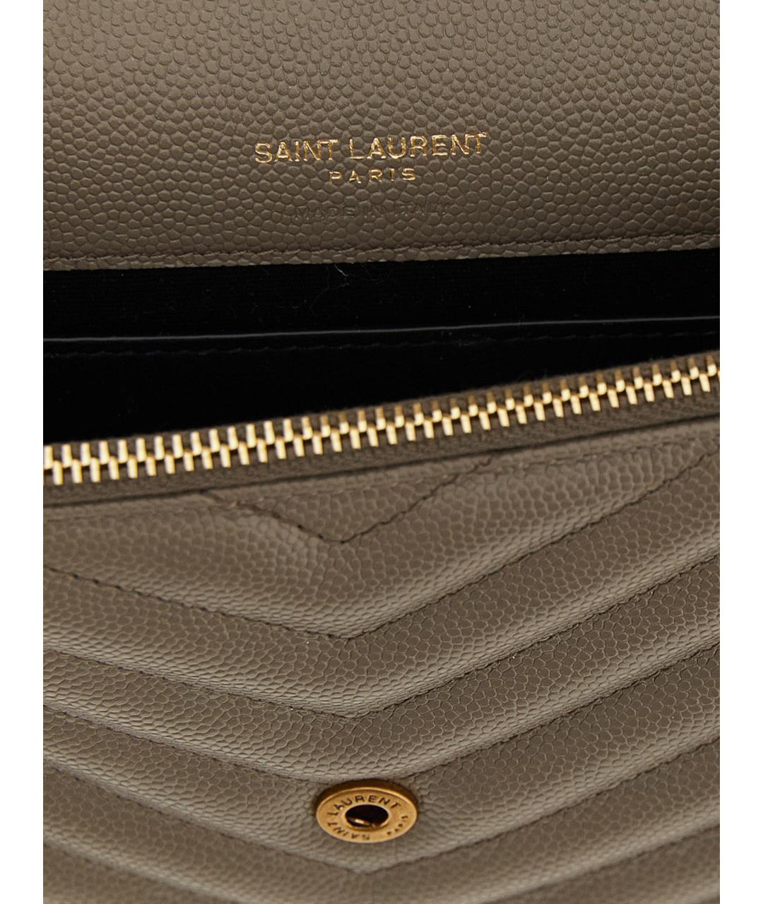 SAINT LAURENT Бежевая кожаная сумка через плечо, фото 4