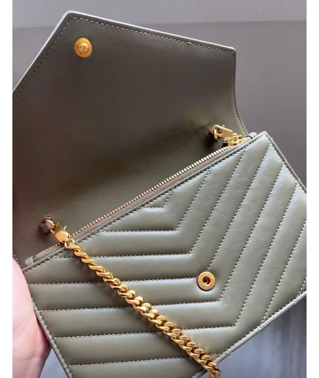 SAINT LAURENT Хаки кожаная сумка через плечо, фото 8