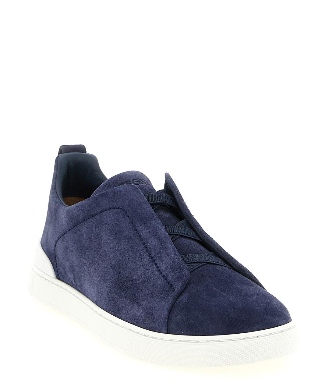 ZEGNA Синие кожаные низкие кроссовки / кеды, фото 2