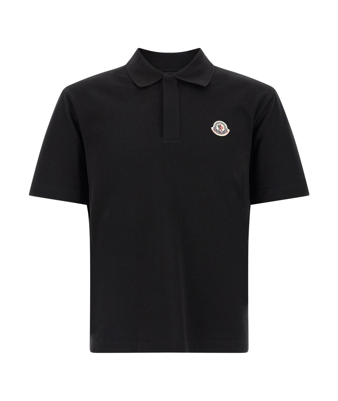 MONCLER Черное хлопковое поло с коротким рукавом, фото 1