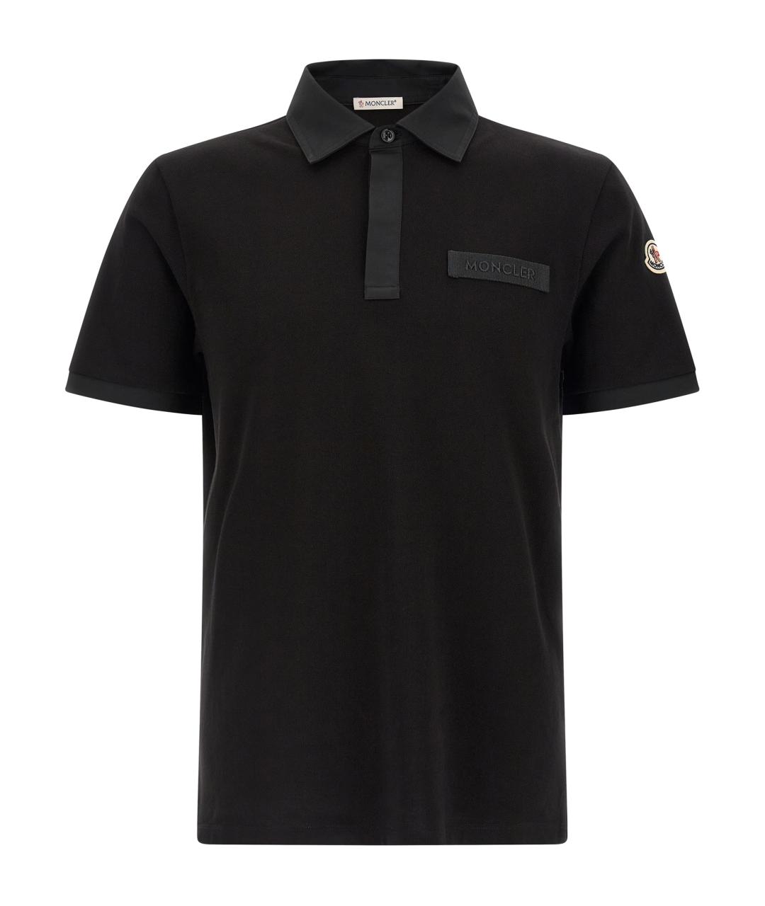 MONCLER Черное хлопковое поло с коротким рукавом, фото 1