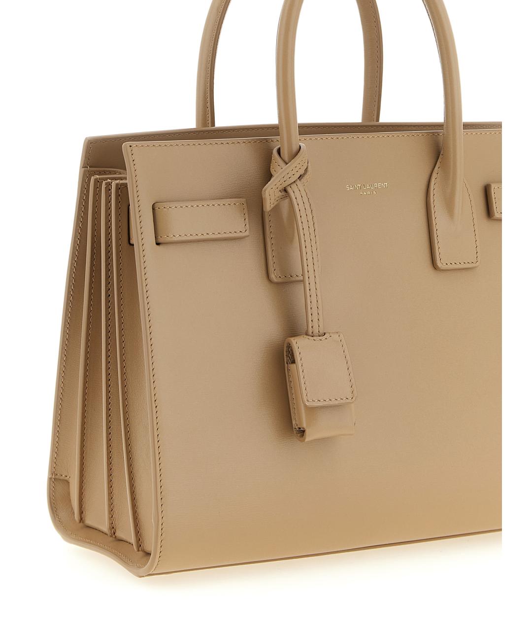 SAINT LAURENT Бежевая кожаная сумка через плечо, фото 3