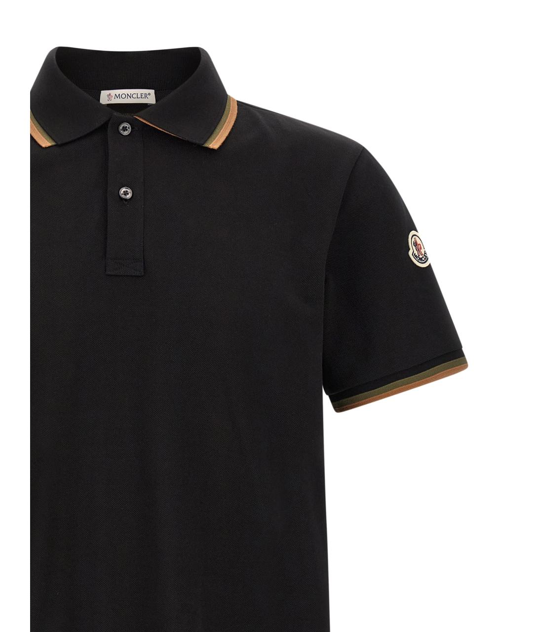 MONCLER Черное хлопковое поло с коротким рукавом, фото 3