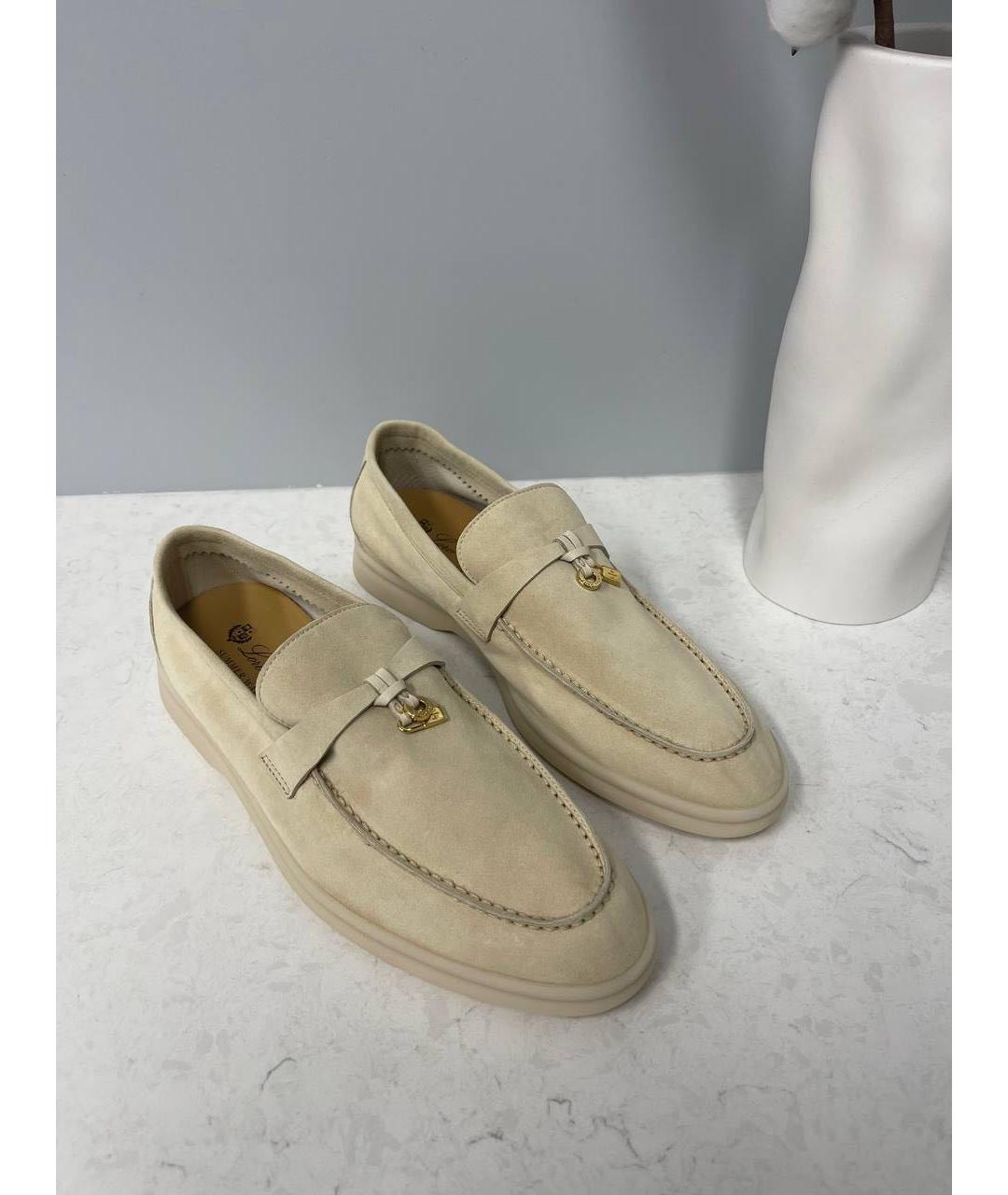 LORO PIANA Бежевые замшевые лоферы, фото 4