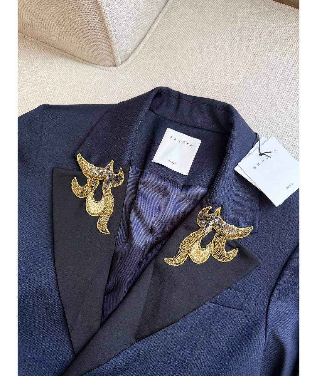 SANDRO Темно-синий шерстяной жакет/пиджак, фото 2