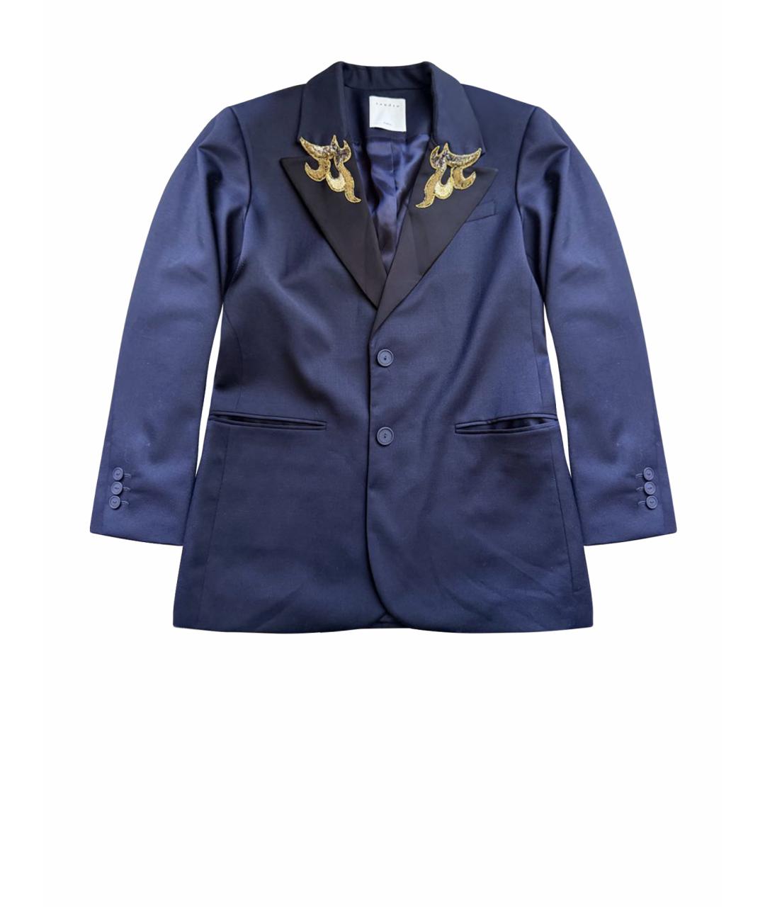 SANDRO Темно-синий шерстяной жакет/пиджак, фото 1