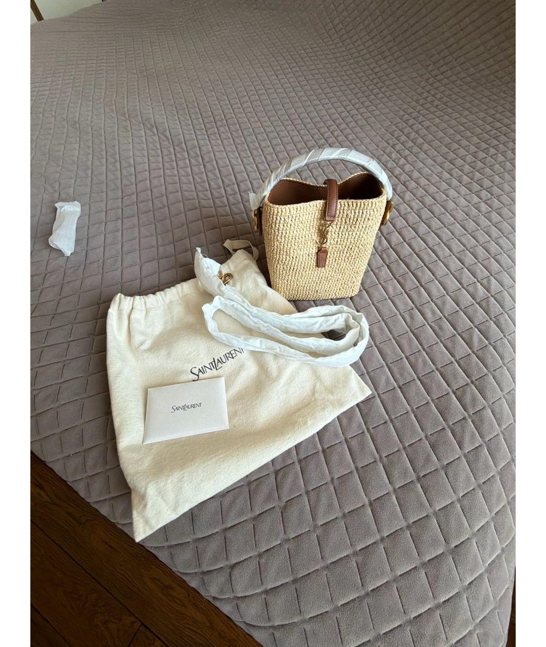 SAINT LAURENT Бежевая пелетеная сумка с короткими ручками, фото 5