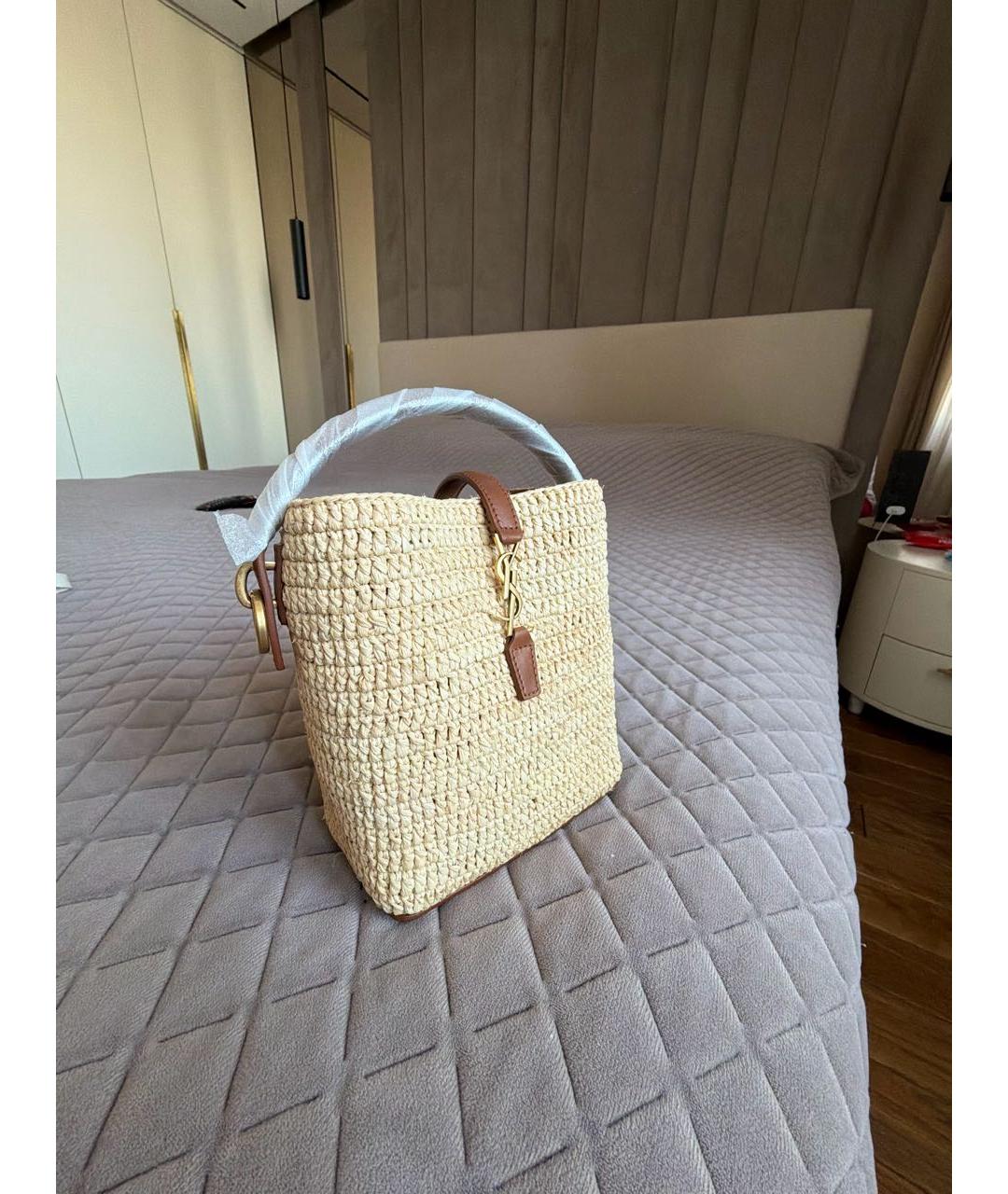 SAINT LAURENT Бежевая пелетеная сумка с короткими ручками, фото 2