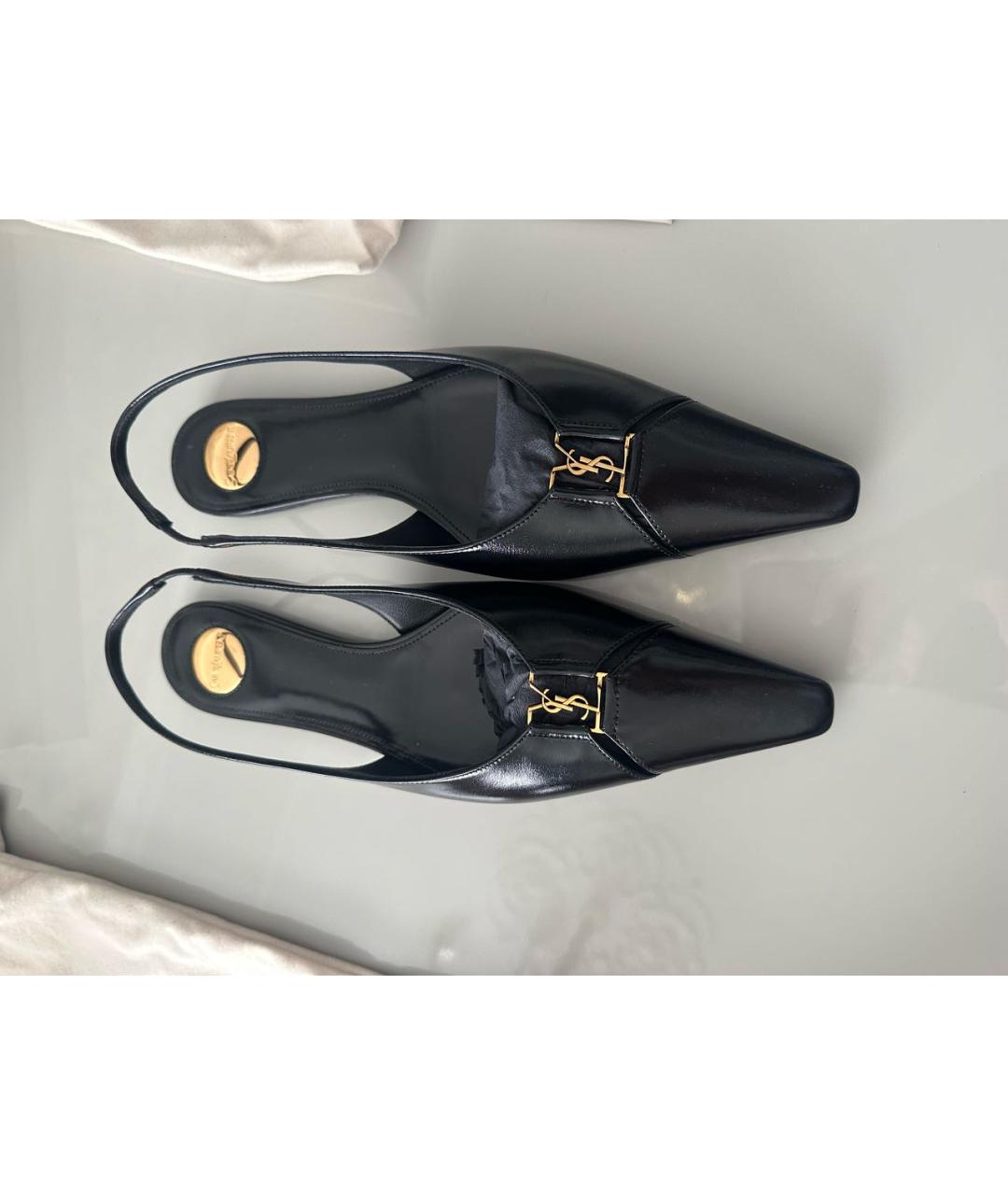 SAINT LAURENT Черные кожаные мюли, фото 2