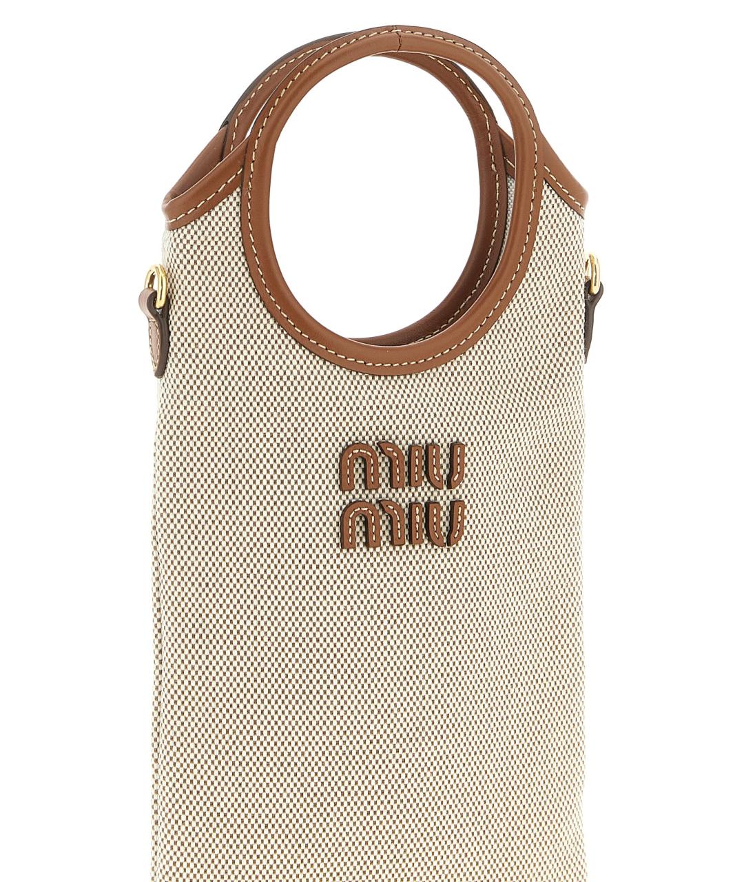 MIU MIU Бежевая тканевая сумка тоут, фото 3