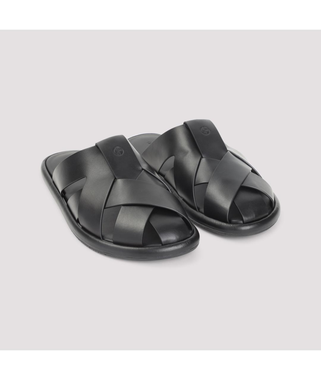 GIORGIO ARMANI Черные кожаные сандалии, фото 2