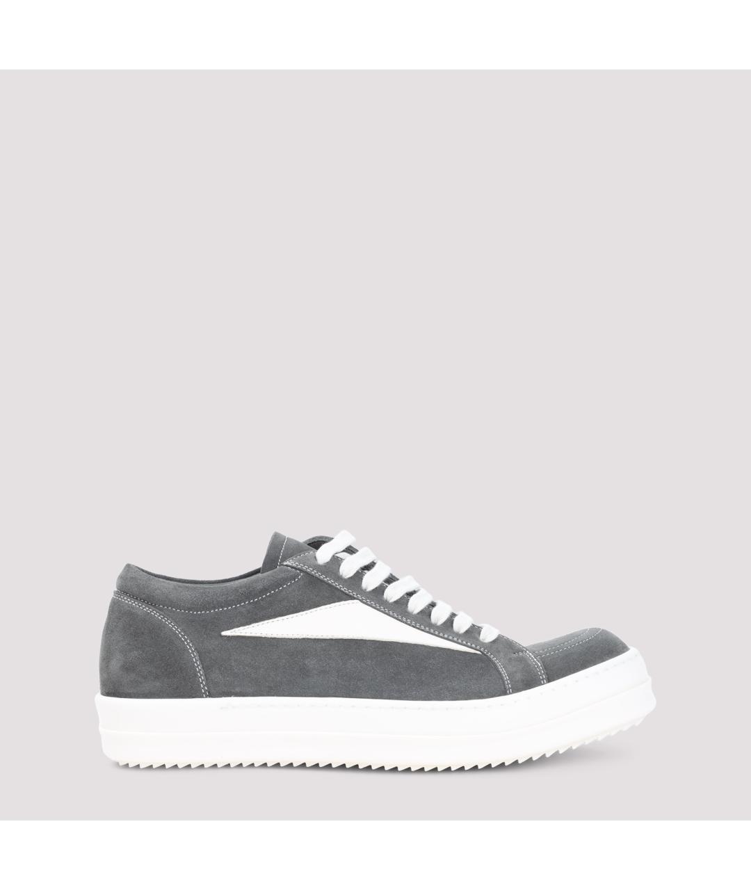 RICK OWENS Антрацитовые замшевые низкие кроссовки / кеды, фото 2