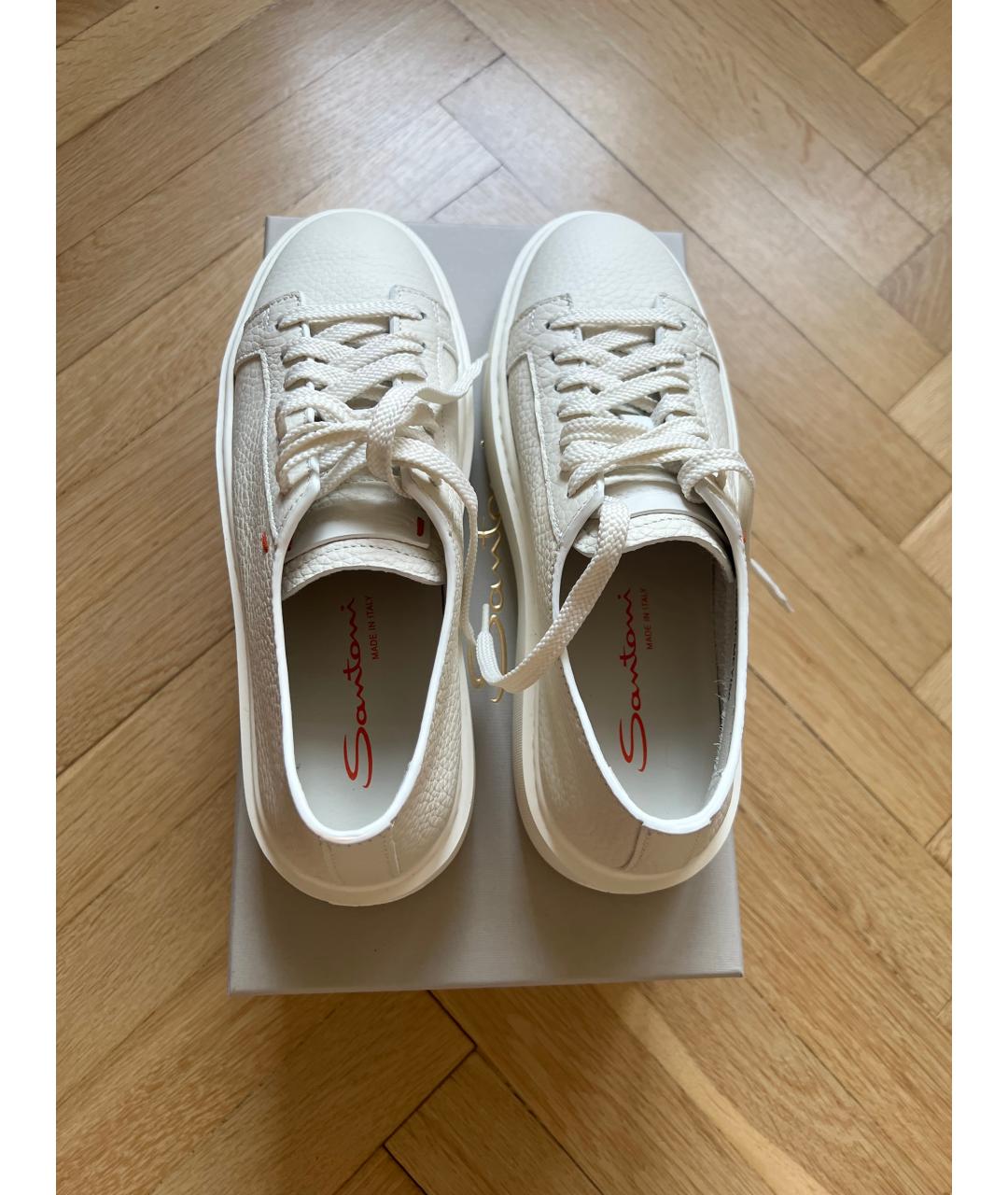 SANTONI Белые кожаные кеды, фото 3