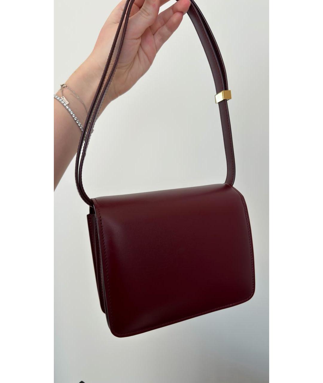 CELINE Бордовая кожаная сумка с короткими ручками, фото 3
