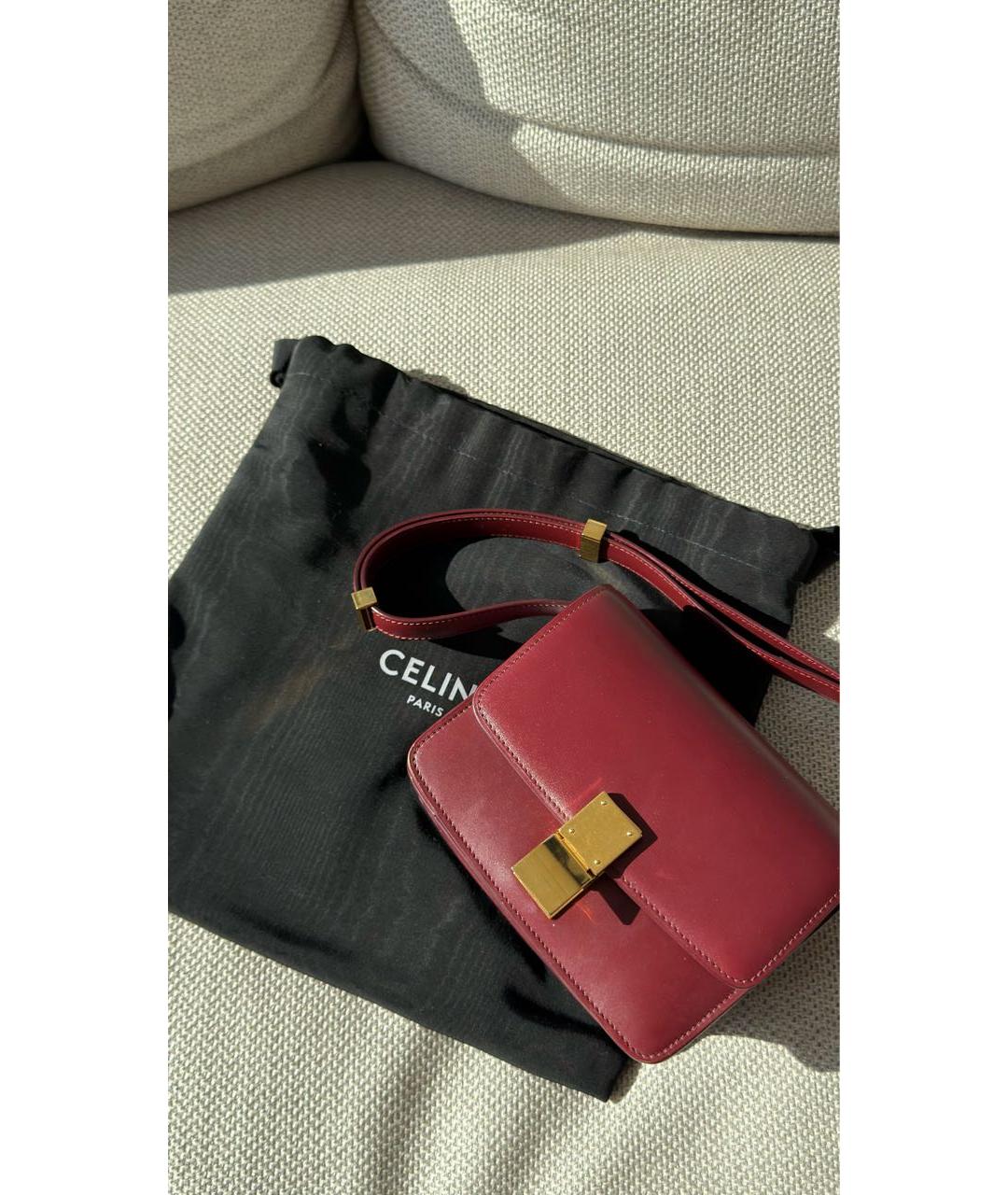 CELINE Бордовая кожаная сумка с короткими ручками, фото 6