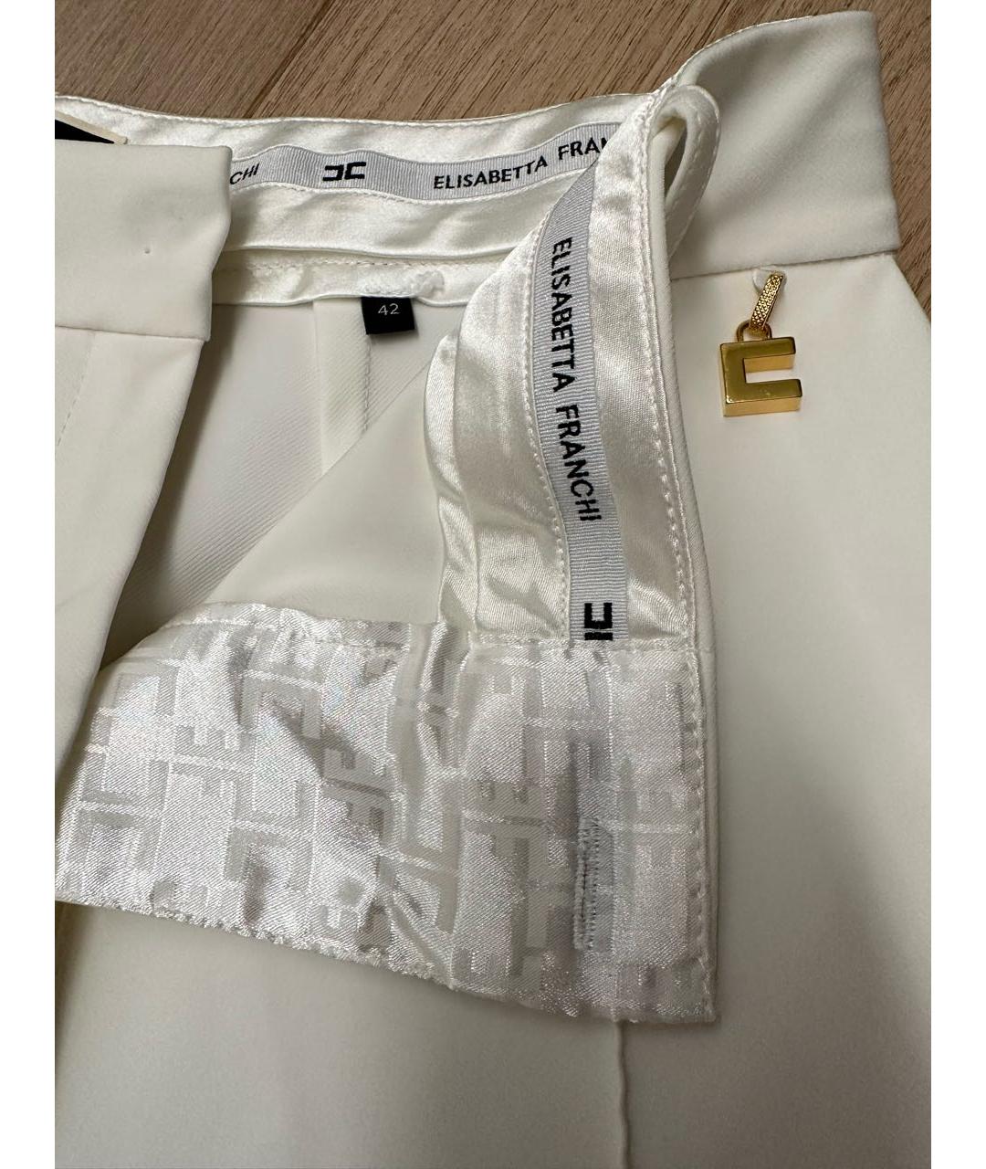 ELISABETTA FRANCHI Белые полиэстеровые прямые брюки, фото 4