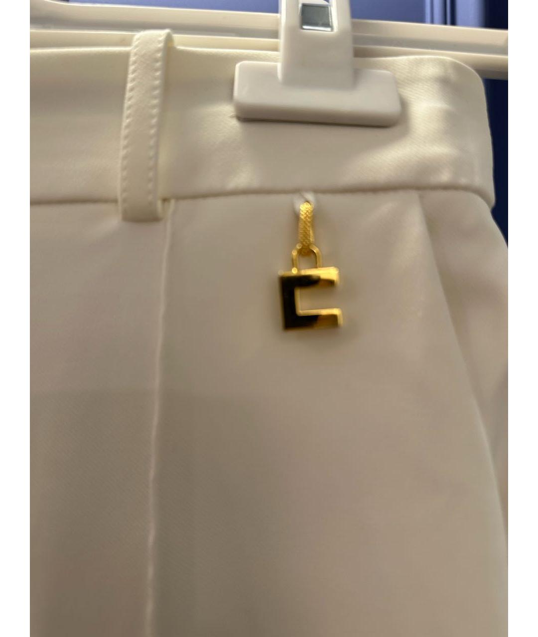 ELISABETTA FRANCHI Белые полиэстеровые прямые брюки, фото 3