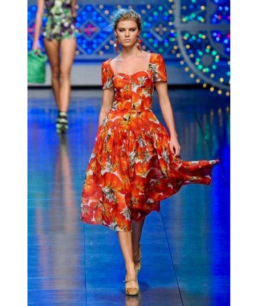 DOLCE&GABBANA Оранжевое шелковое коктейльное платье, фото 5