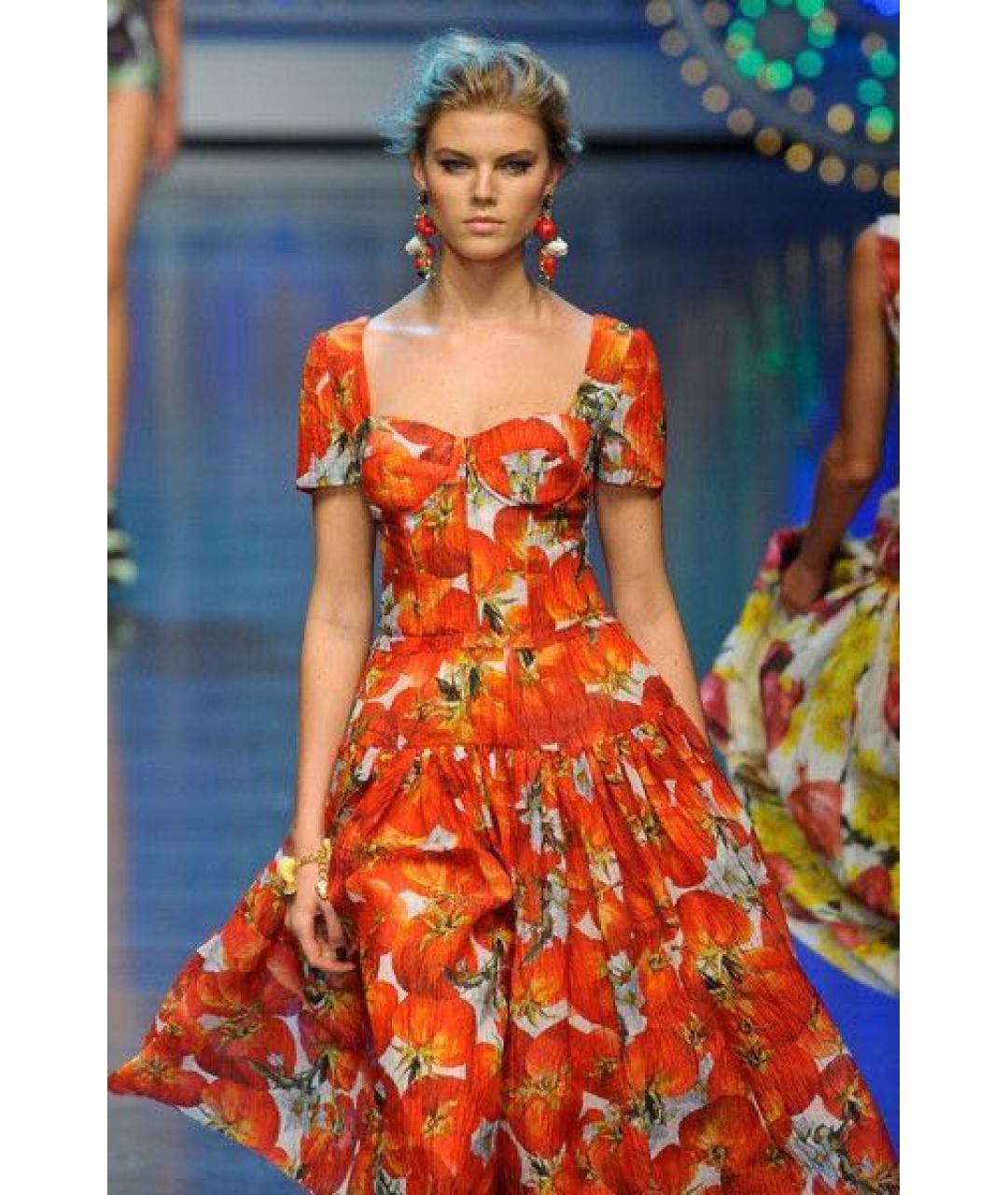 DOLCE&GABBANA Оранжевое шелковое коктейльное платье, фото 6