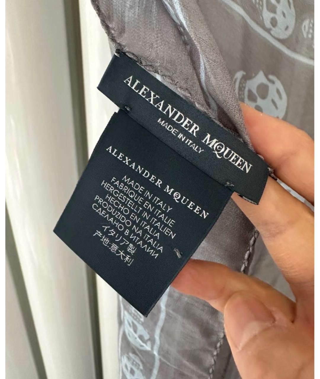 ALEXANDER MCQUEEN Серый шелковый шарф, фото 3