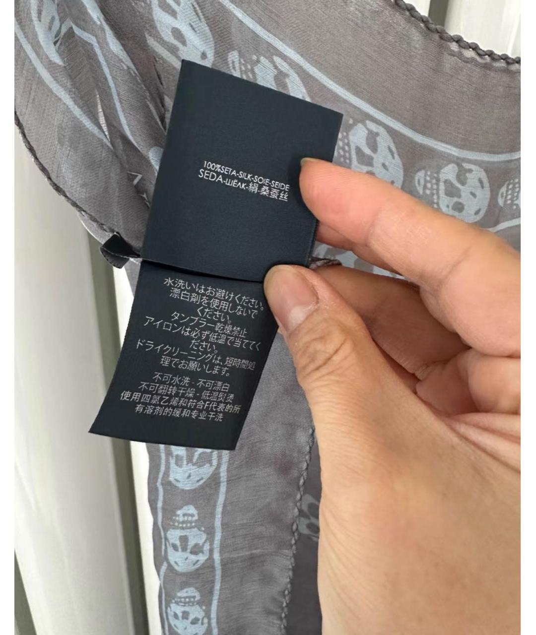 ALEXANDER MCQUEEN Серый шелковый шарф, фото 4