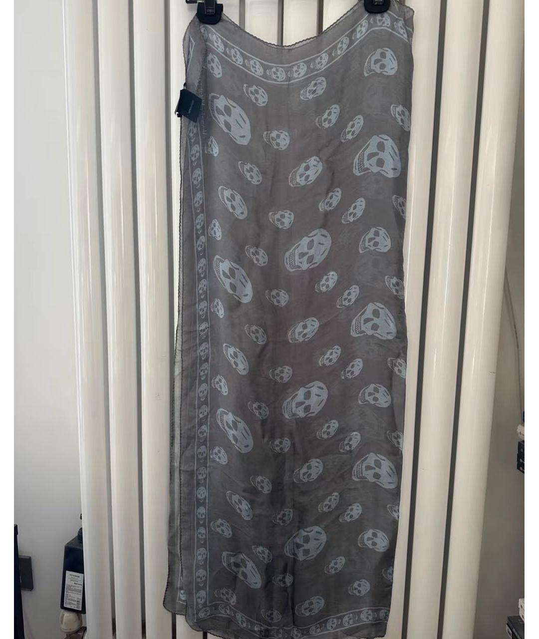 ALEXANDER MCQUEEN Серый шелковый шарф, фото 5