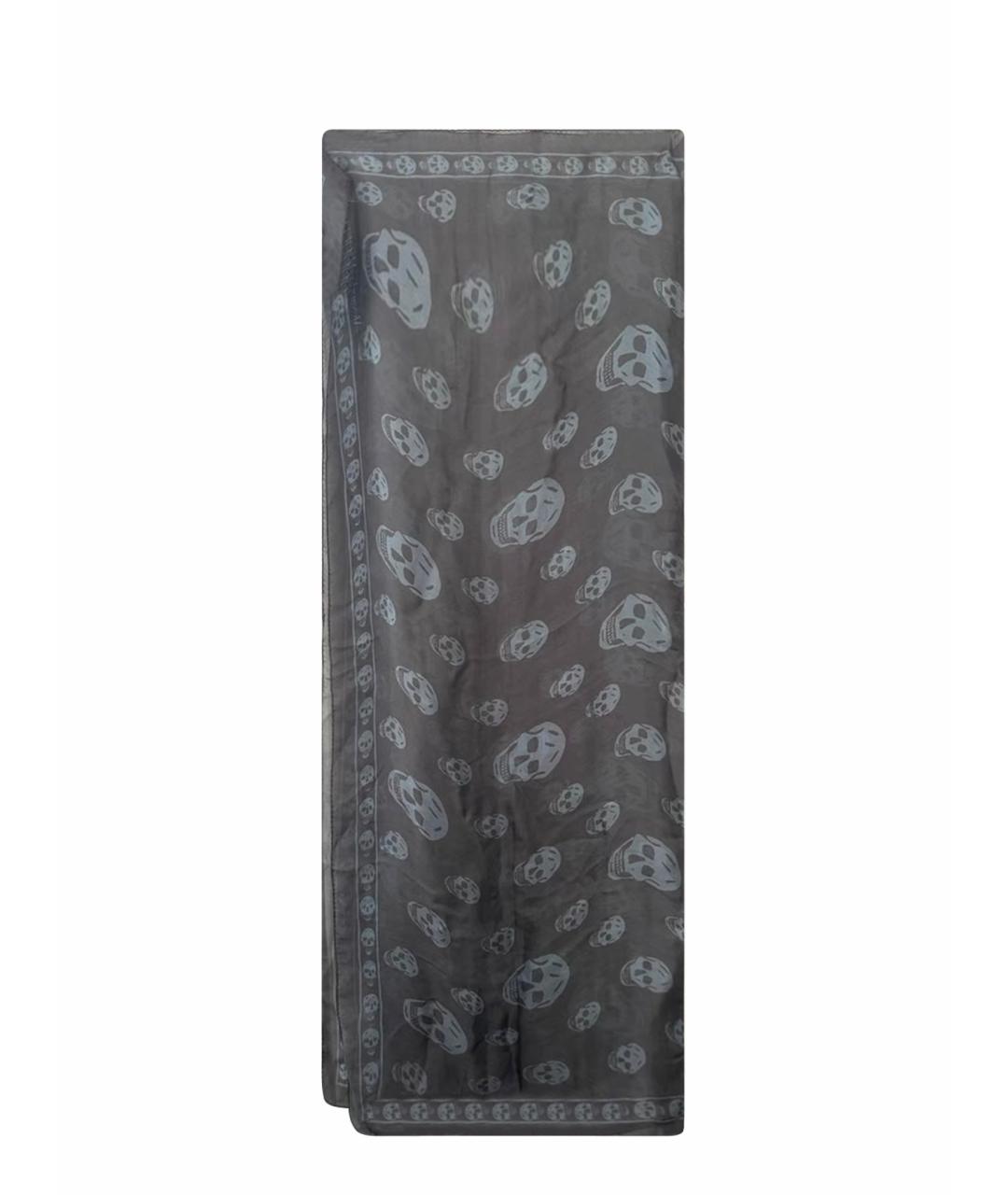 ALEXANDER MCQUEEN Серый шелковый шарф, фото 1