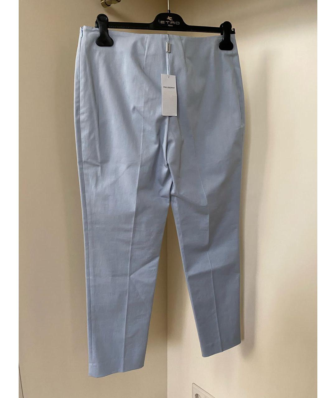 PHILOSOPHY Голубые хлопко-эластановые брюки узкие, фото 3